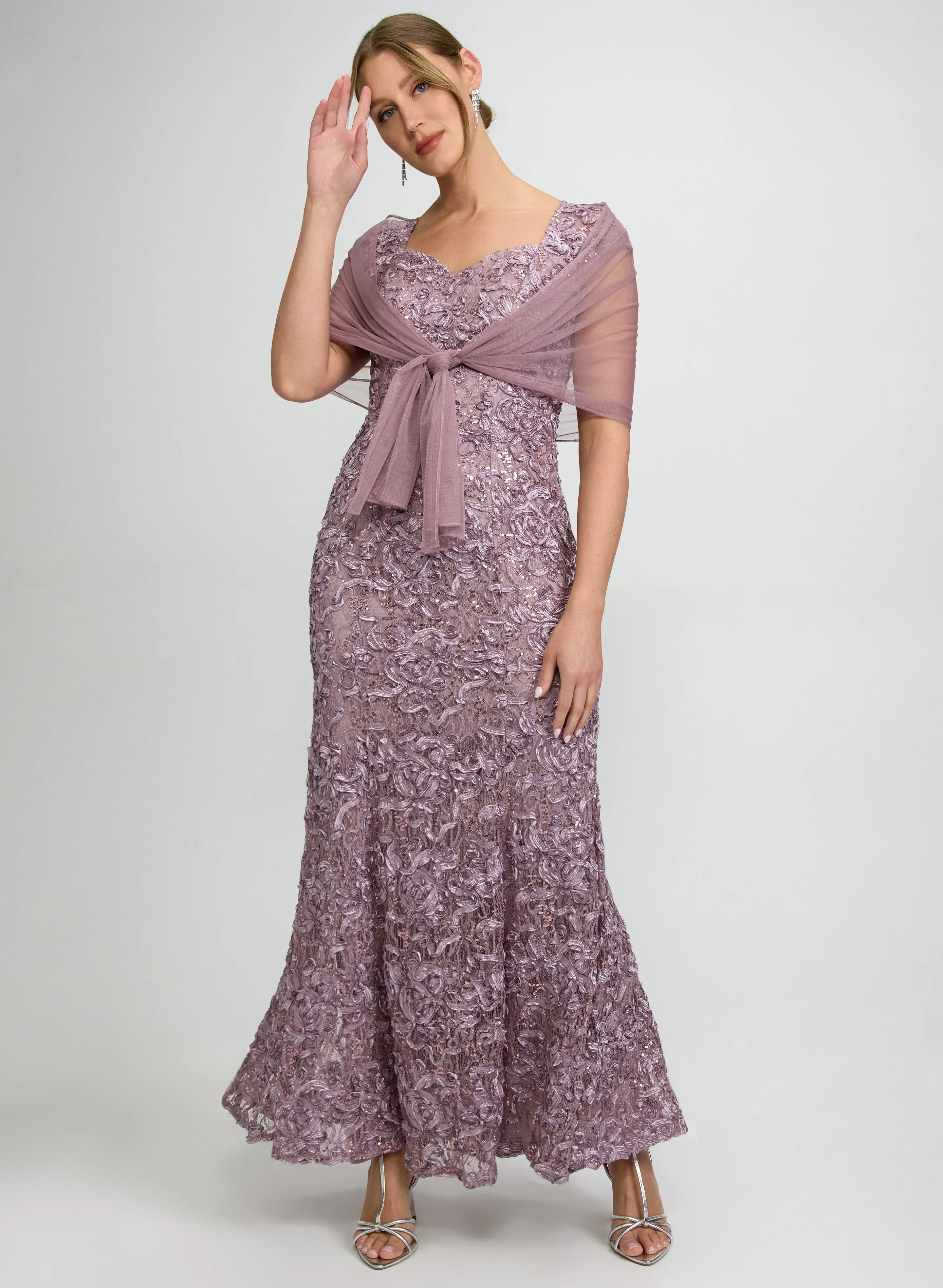 Laura Soutache Dress & Chiffon Shawl Set Laura Soutache Dress & Chiffon Shawl Set - Image 1