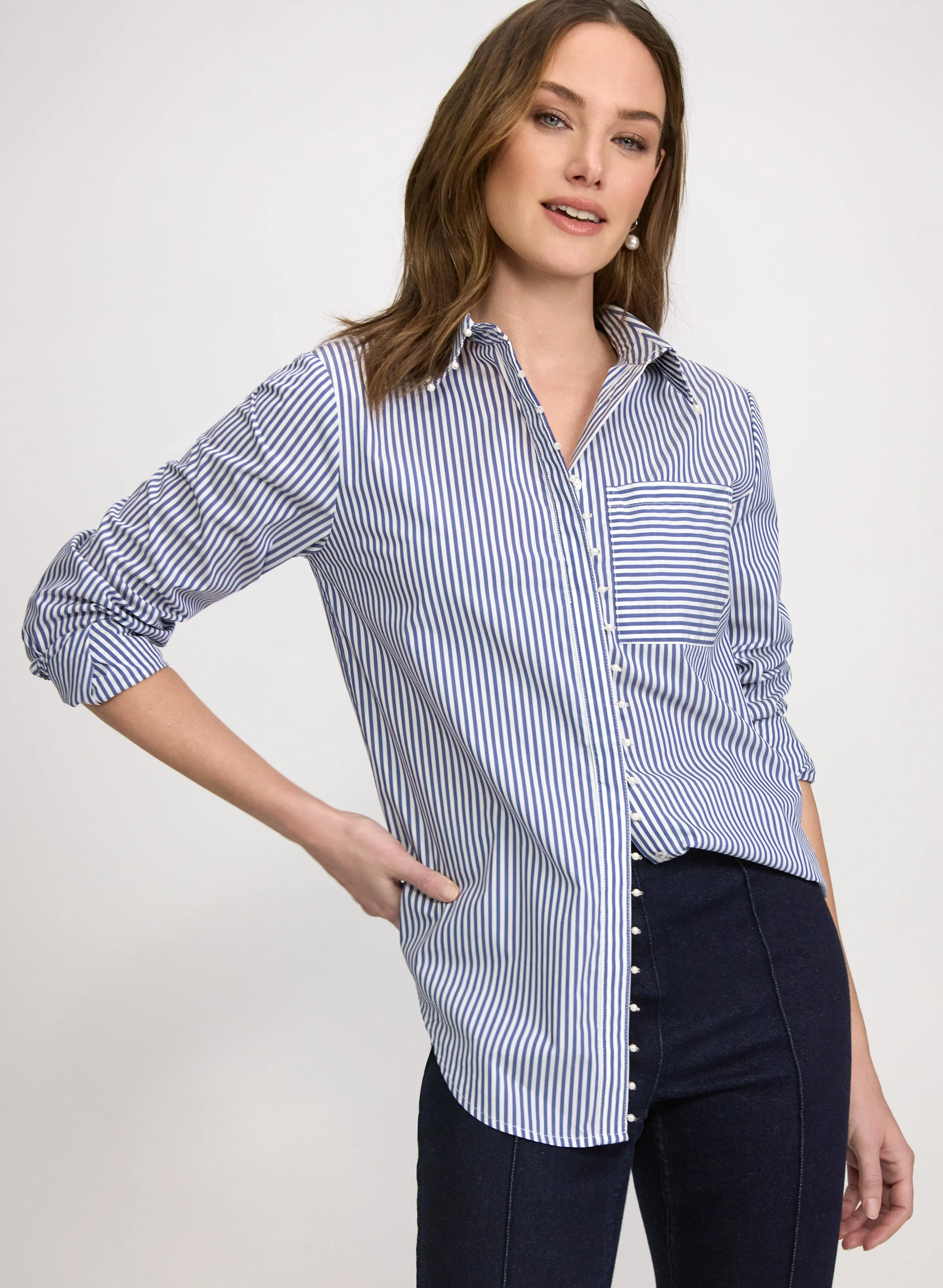 Laura Stripe Pearl Trim Blouse Laura Stripe Pearl Trim Blouse - Image 1