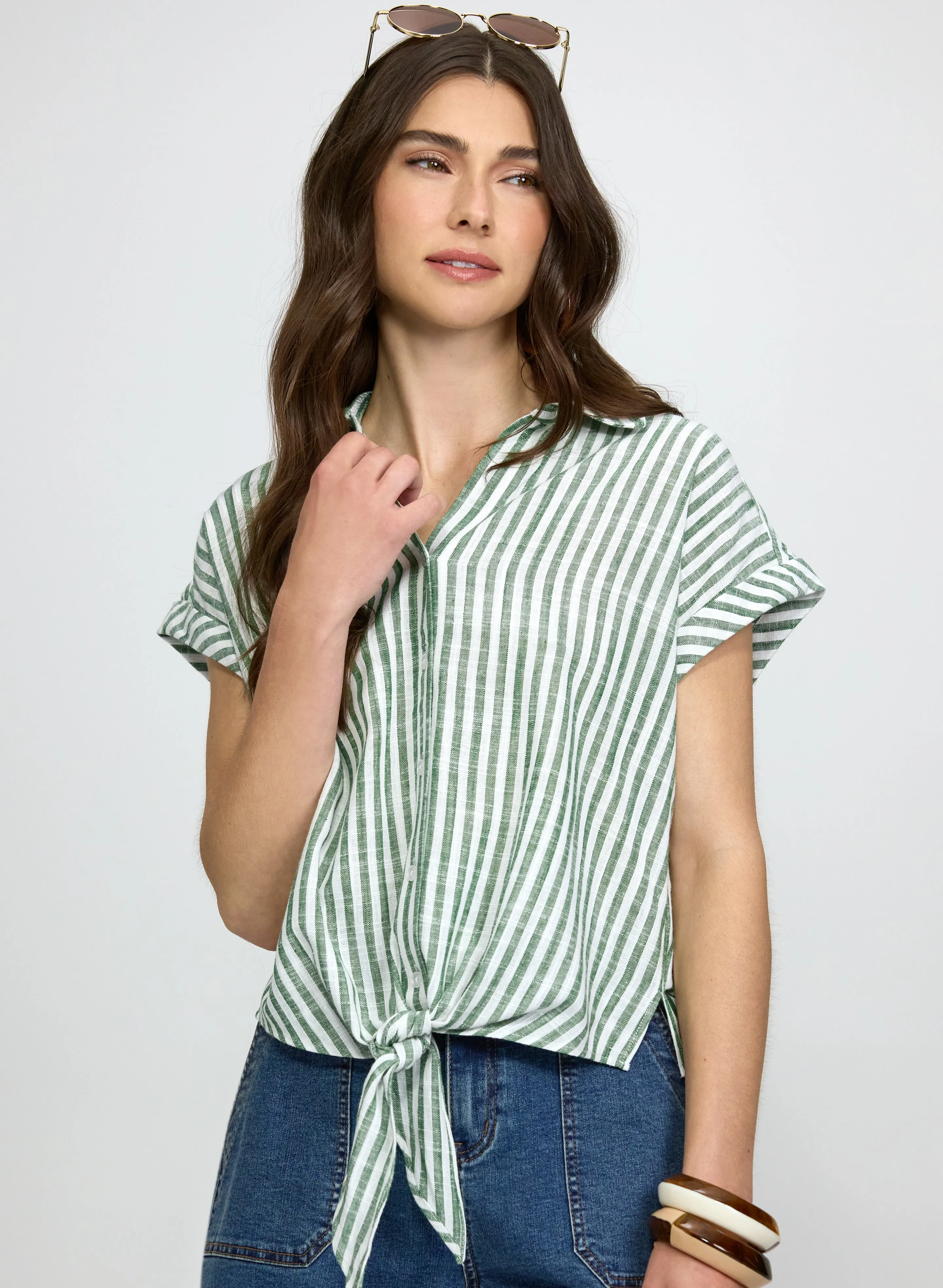 Laura Stripe Front Tie Blouse Laura Stripe Front Tie Blouse - Image 1