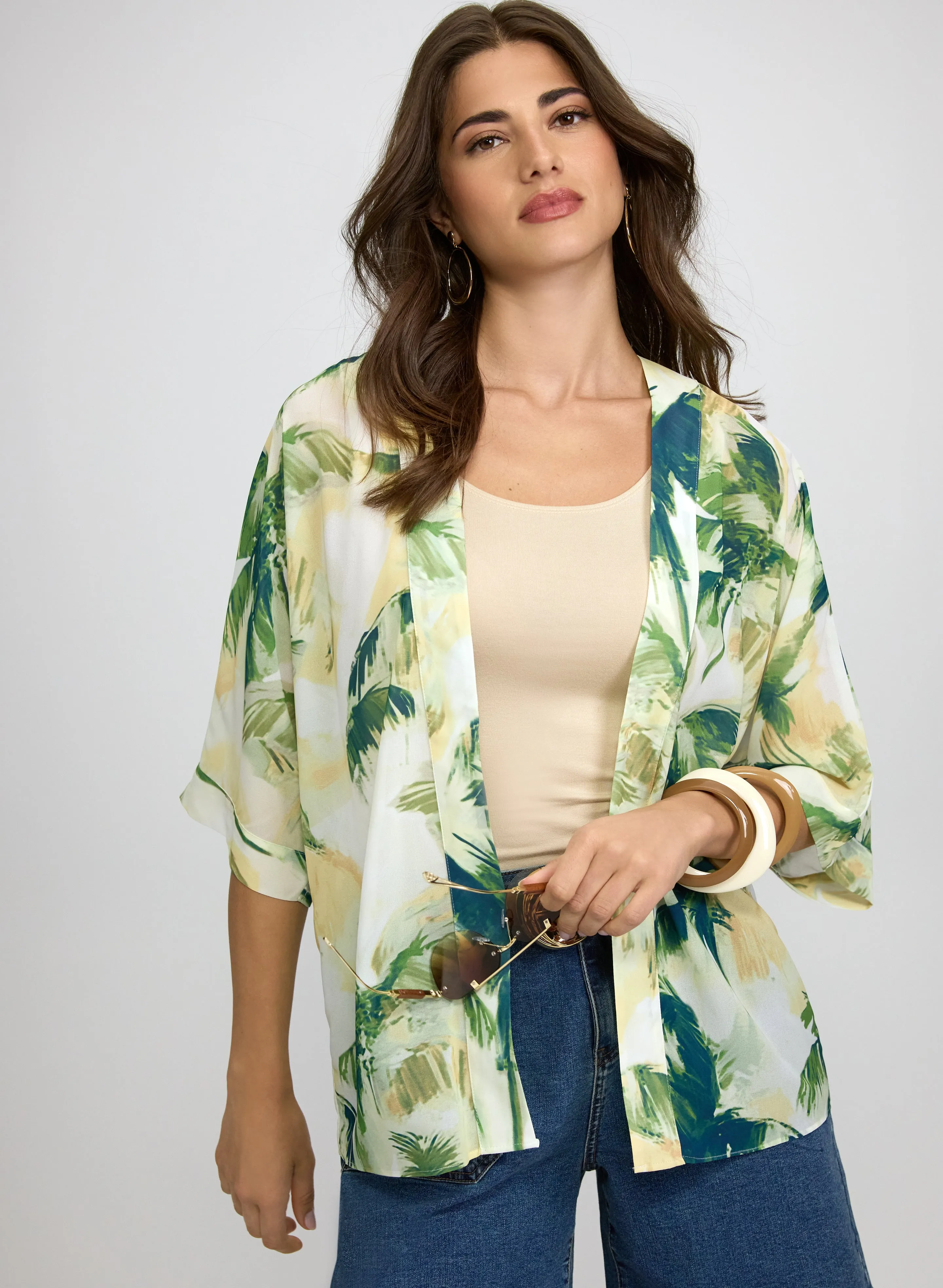 Laura Palm Print Open Front Blouse Laura Palm Print Open Front Blouse - Image 1