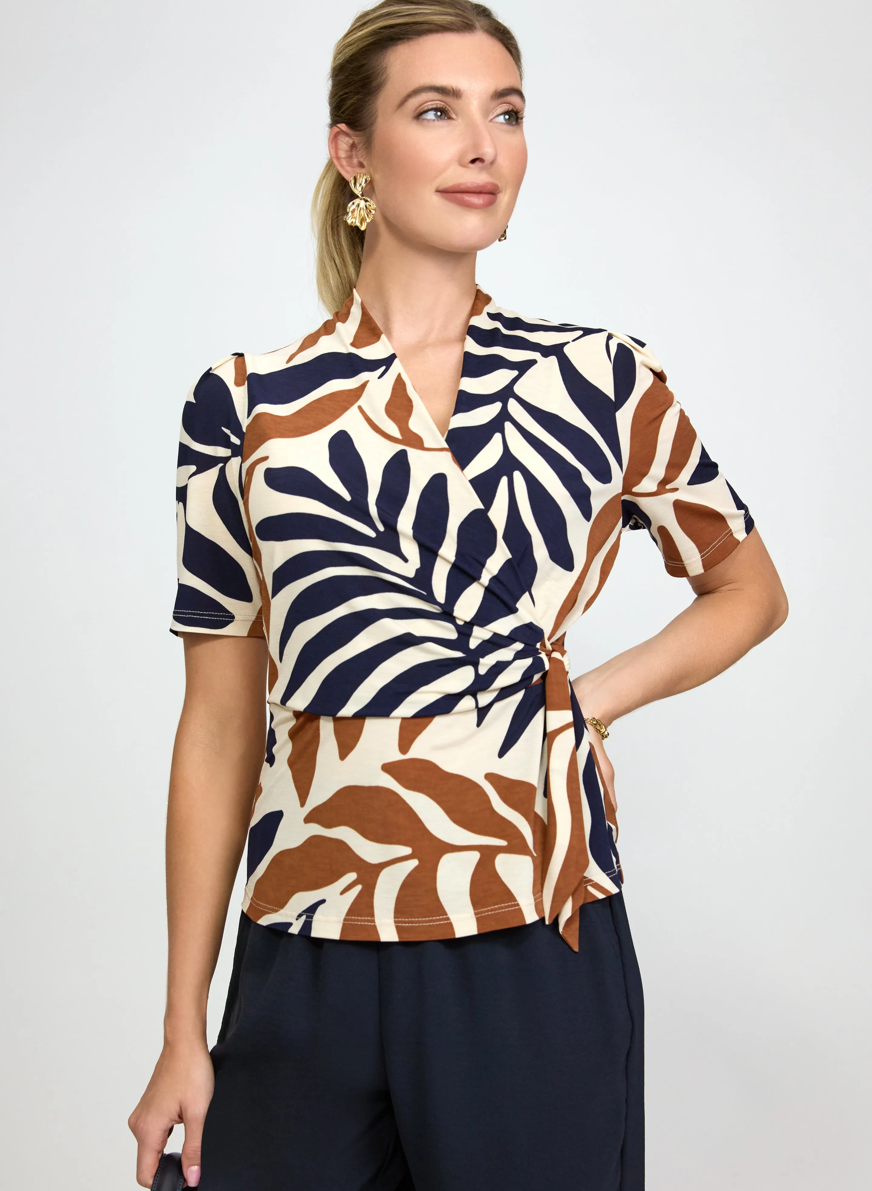 Laura Leaf Print Faux-Wrap Top Laura Leaf Print Faux-Wrap Top - Image 1