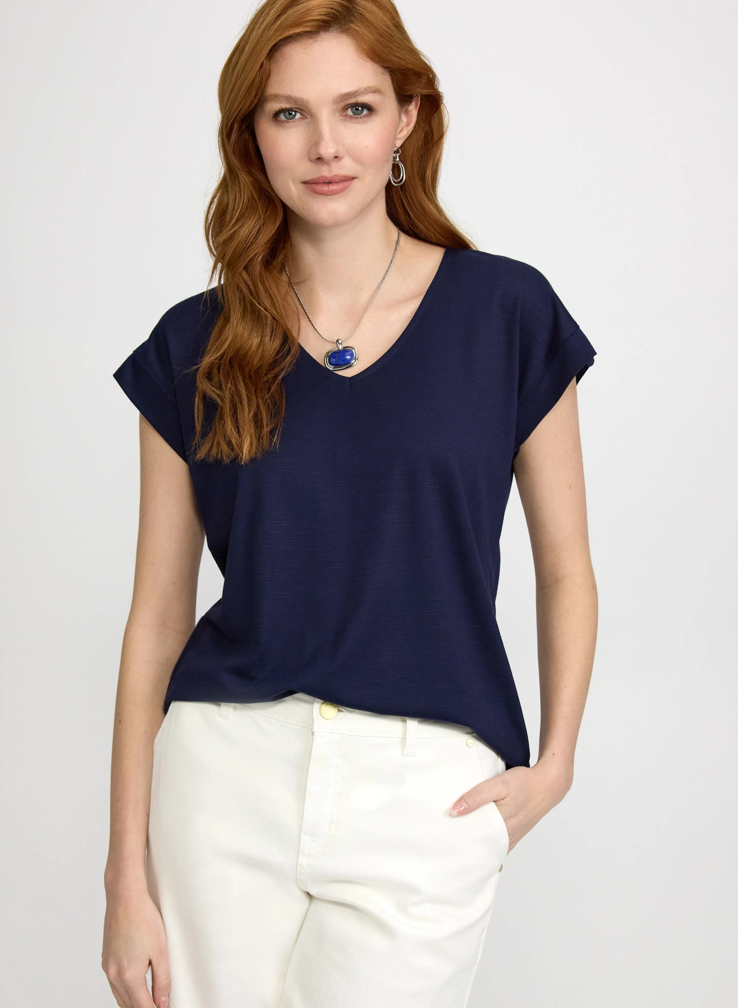 Laura V-Neck Slub T-Shirt Laura V-Neck Slub T-Shirt - Image 1