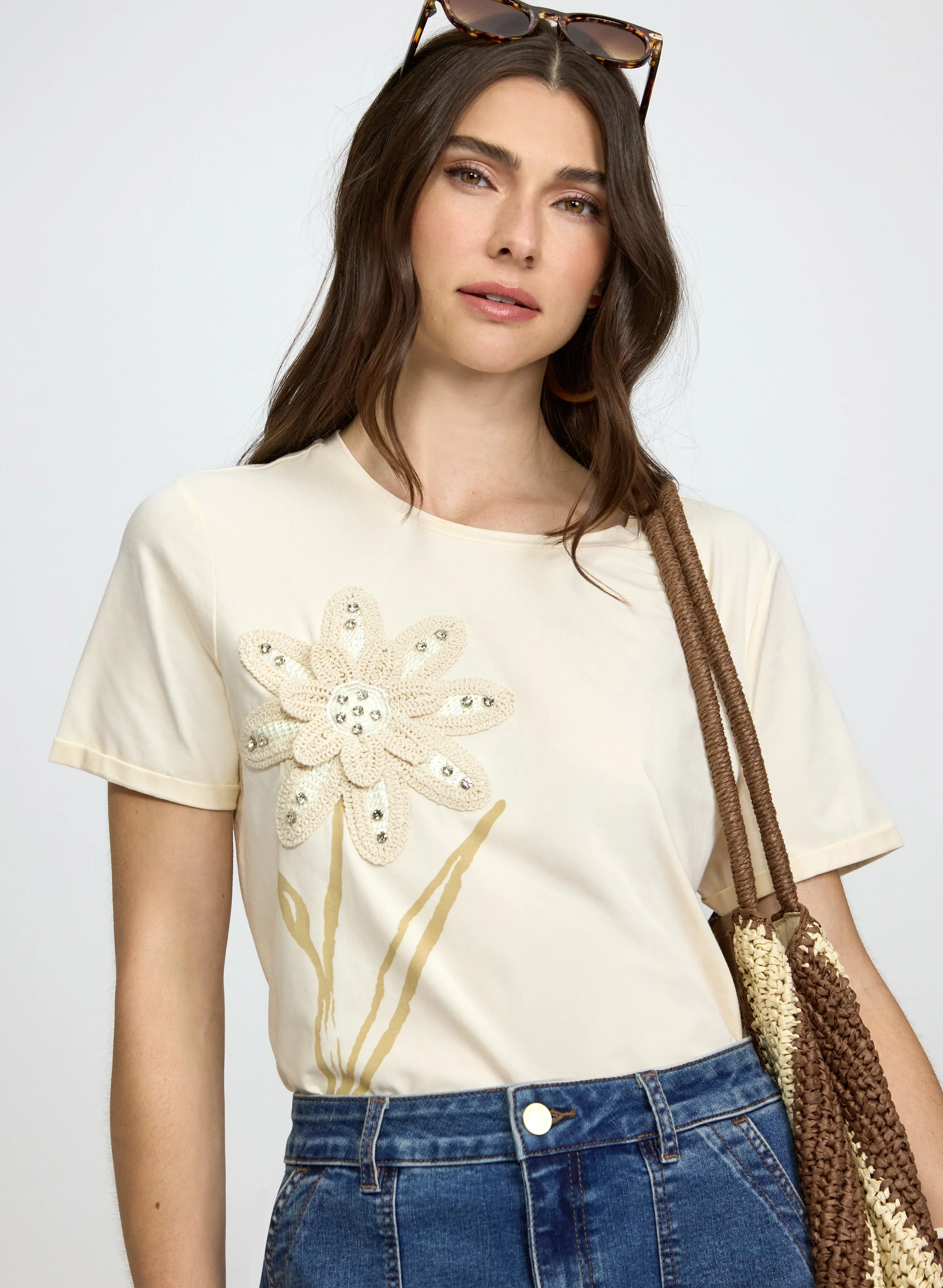 Laura Floral Macrame Applique T-Shirt Laura Floral Macrame Applique T-Shirt - Image 1