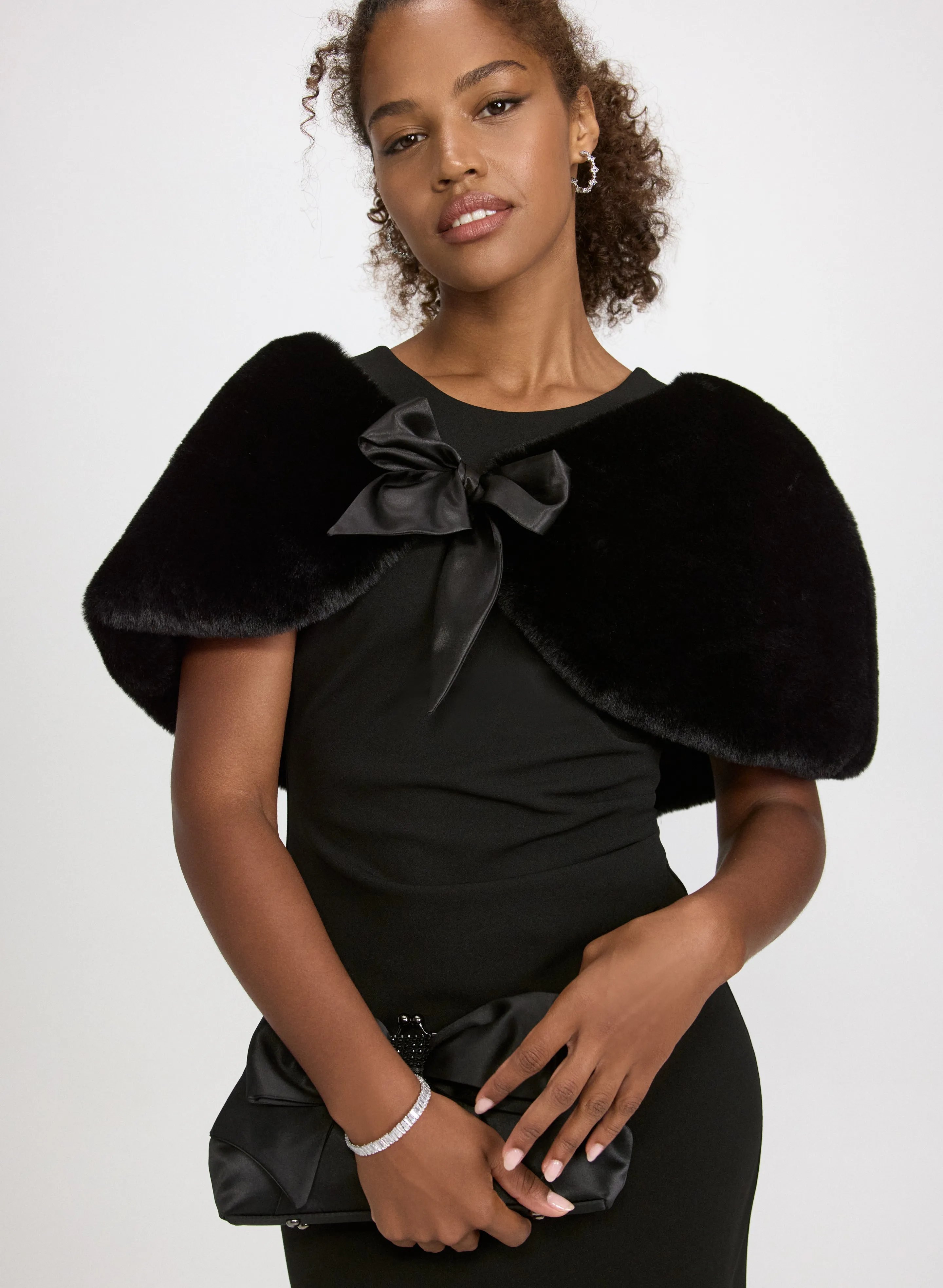 Laura Satin Tie Faux-Fur Stole Laura Satin Tie Faux-Fur Stole - Image 1