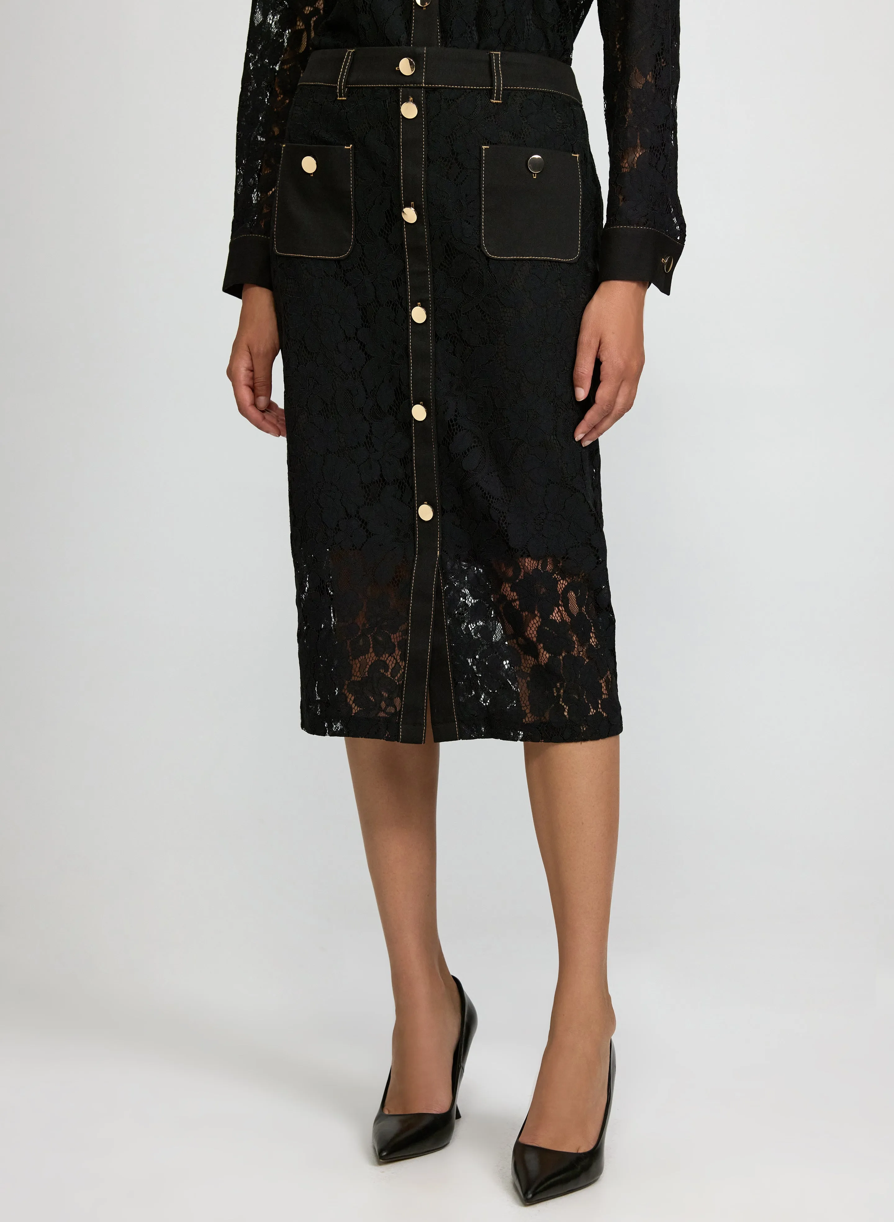 Laura Lace & Denim Pencil Skirt Laura Lace & Denim Pencil Skirt - Image 1