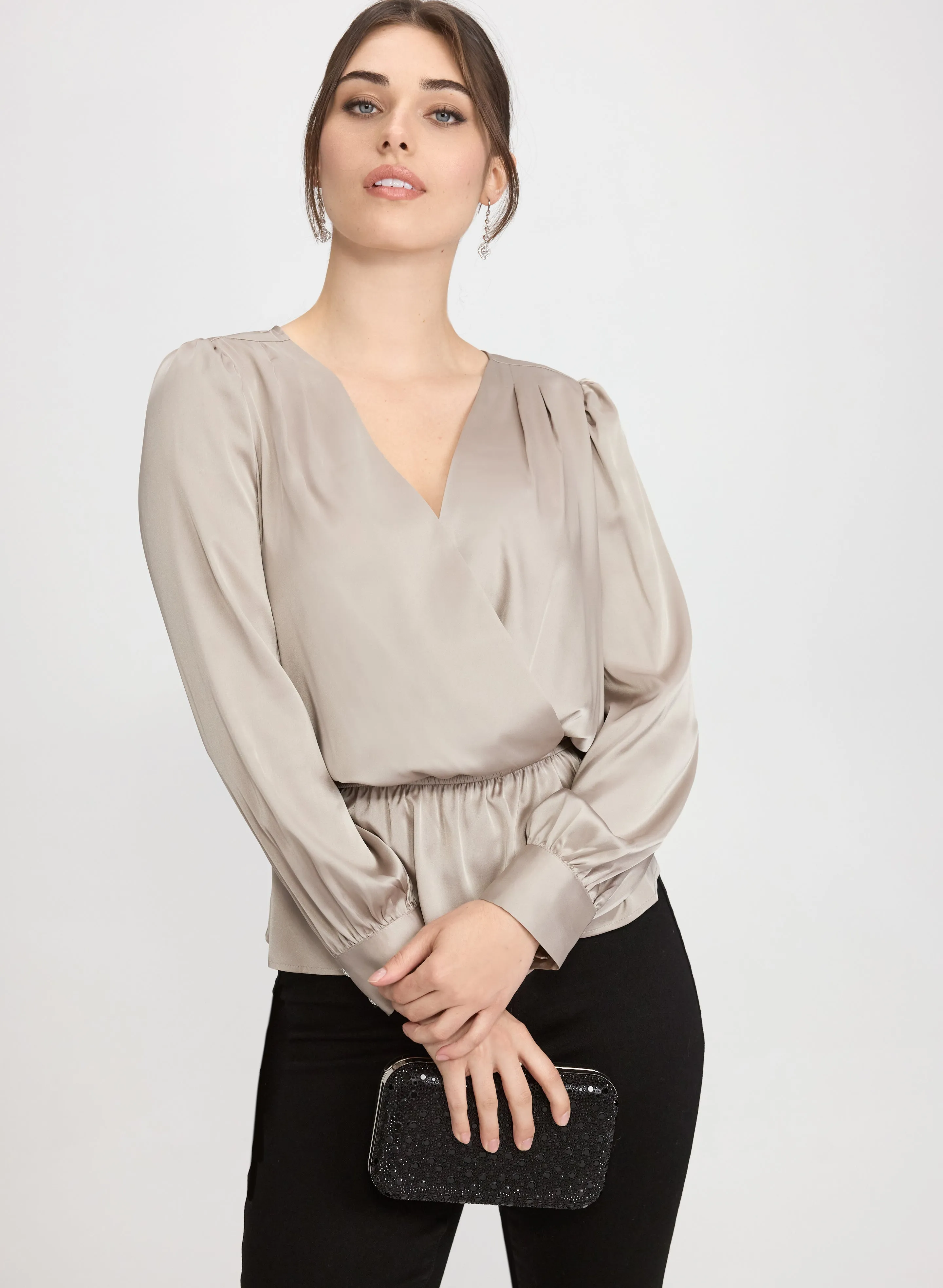 Laura Satin Wrap-Style Blouse Laura Satin Wrap-Style Blouse - Image 1