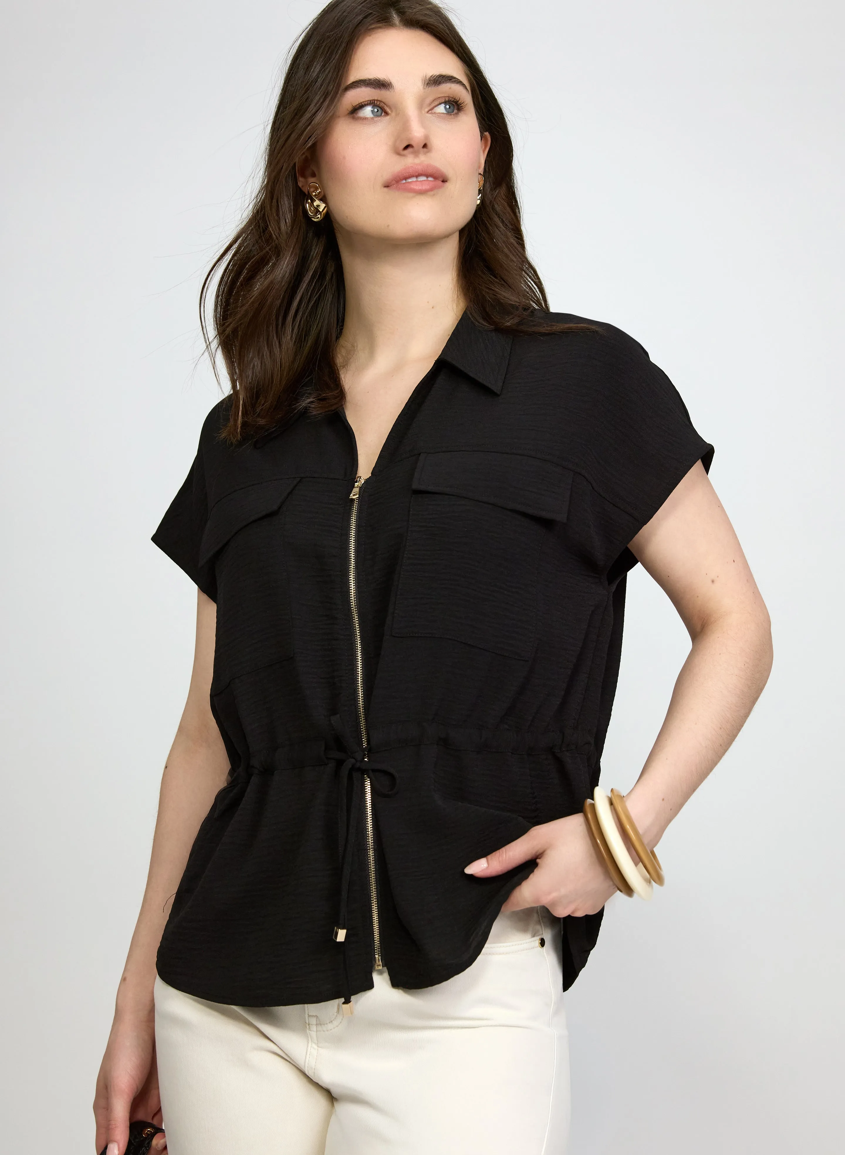 Laura Zip-Up Drawstring Blouse Laura Zip-Up Drawstring Blouse - Image 1