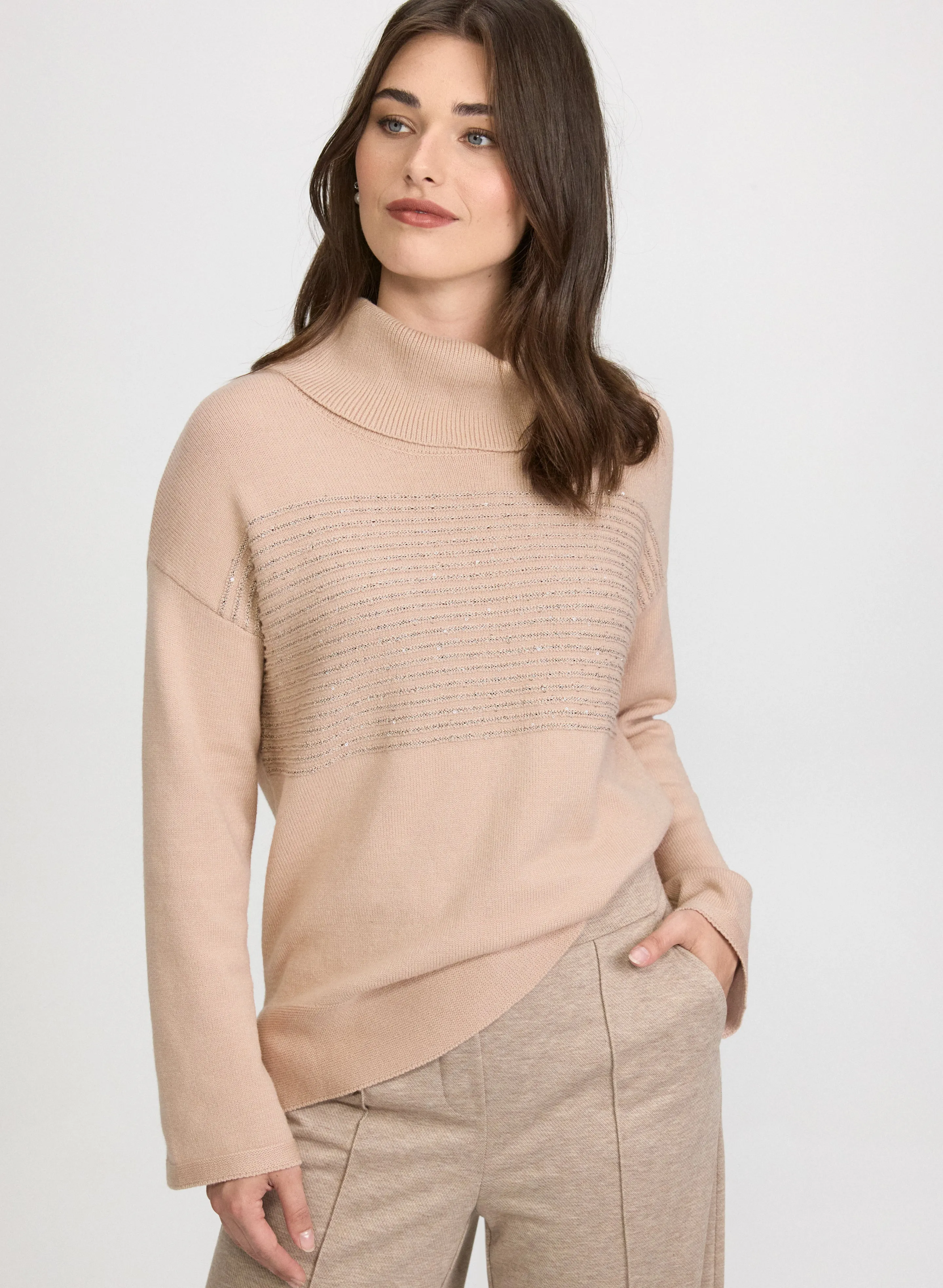 Laura Sequin Striped Cowl Neck Sweater Laura Sequin Striped Cowl Neck Sweater - Image 1
