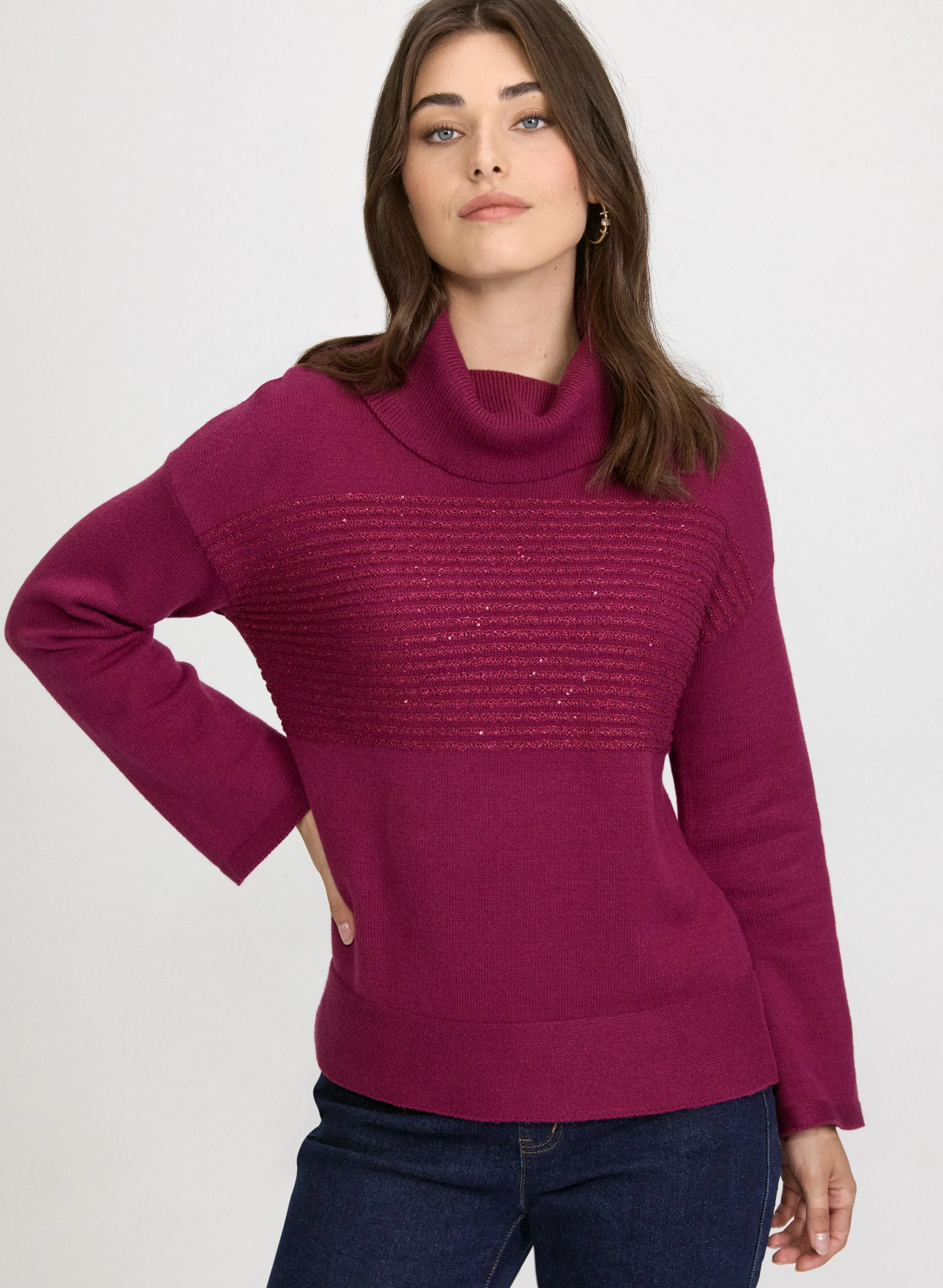 Laura Sequin Striped Cowl Neck Sweater Laura Sequin Striped Cowl Neck Sweater - Image 1