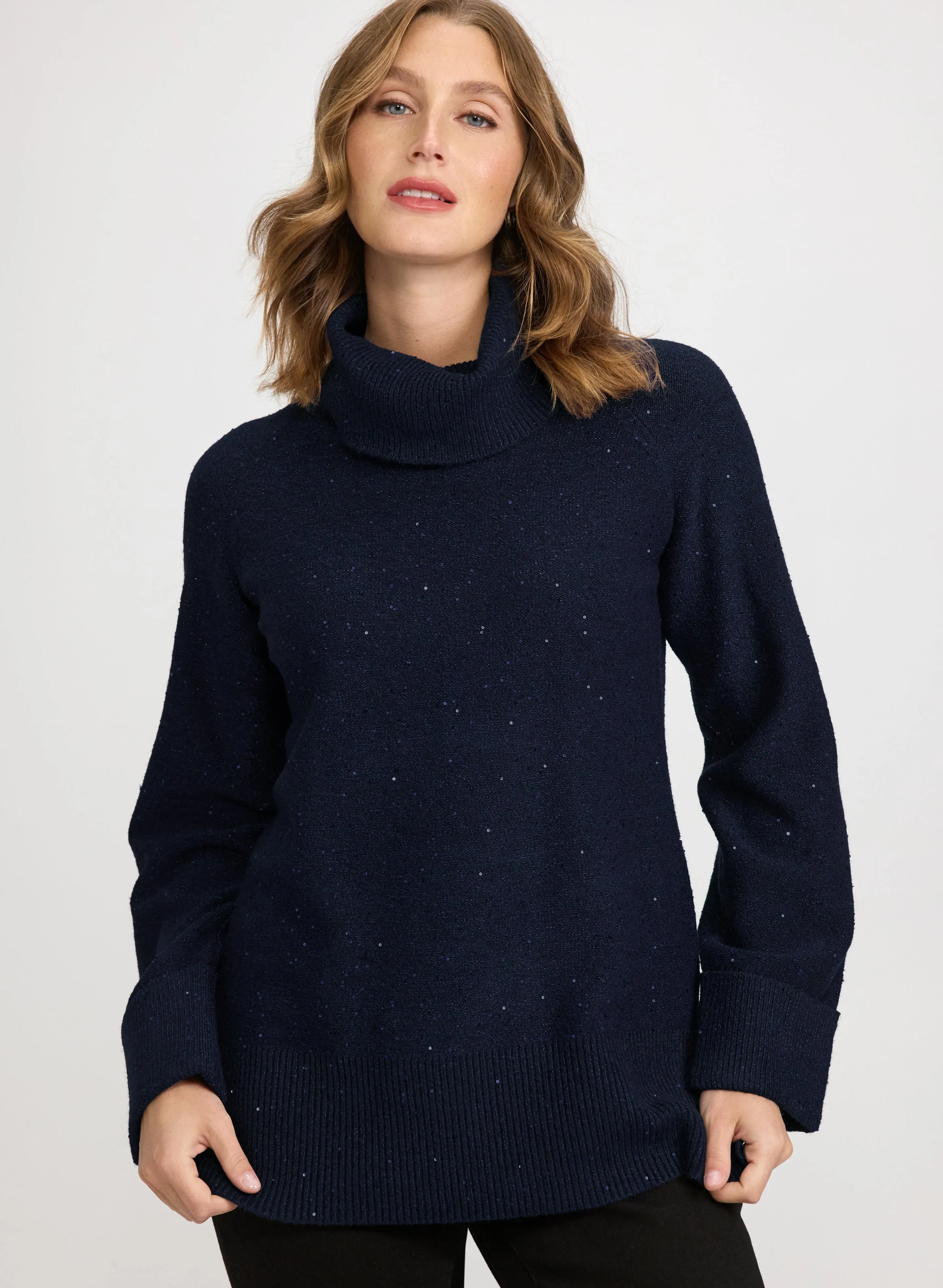 Laura Sequined Cowl Neck Tunic Sweater Laura Sequined Cowl Neck Tunic Sweater - Image 1
