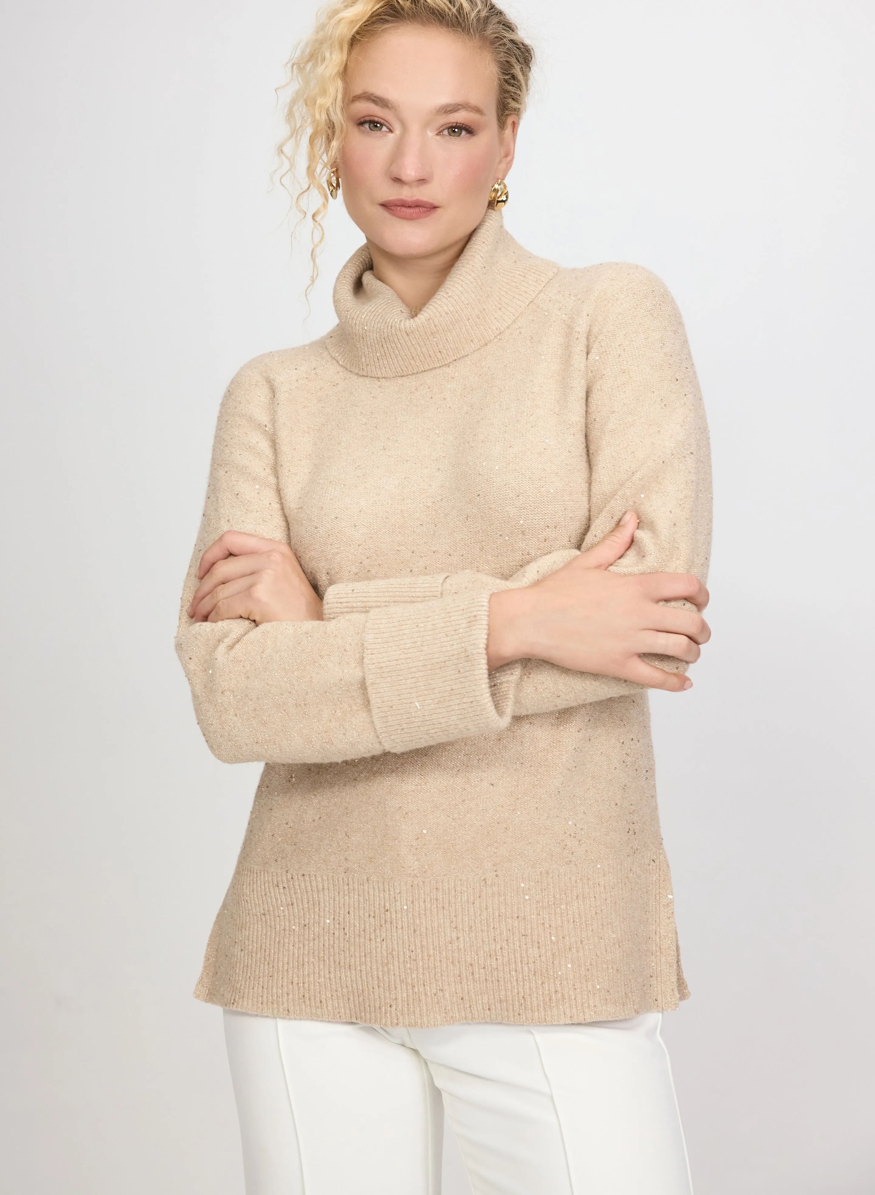 Laura Sequined Cowl Neck Tunic Sweater Laura Sequined Cowl Neck Tunic Sweater - Image 1