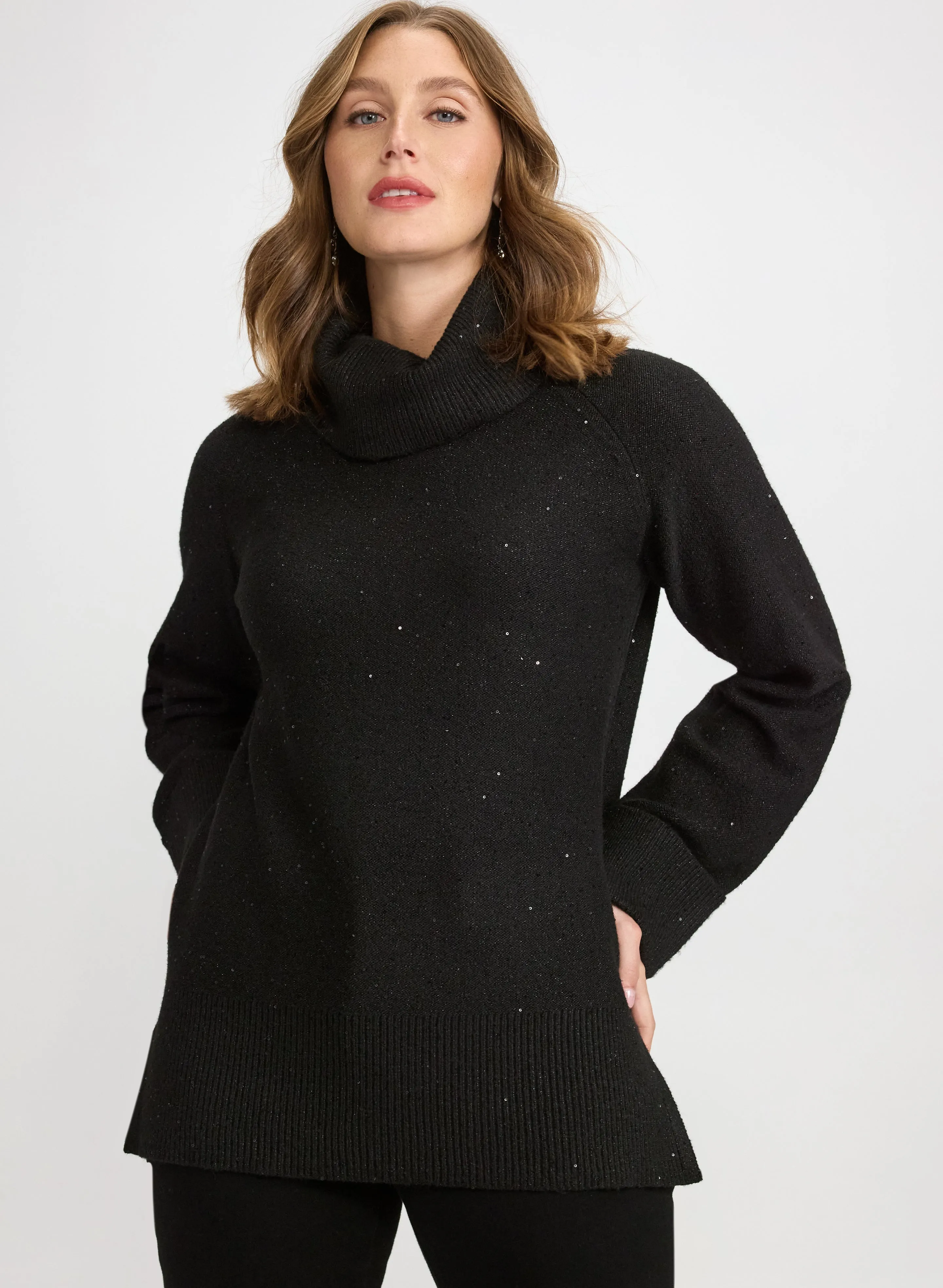 Laura Sequined Cowl Neck Tunic Sweater Laura Sequined Cowl Neck Tunic Sweater - Image 1