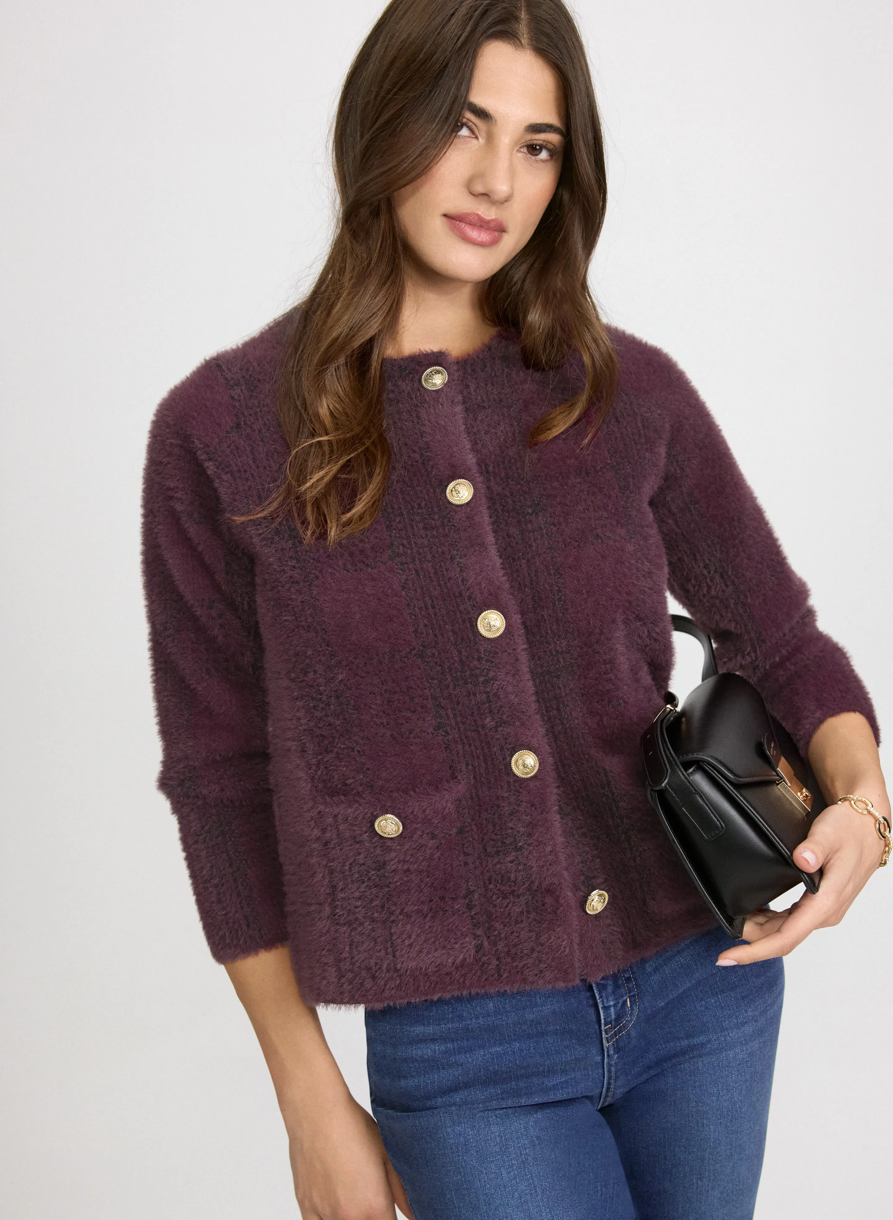 Laura Plaid Brushed Knit Cardigan Laura Plaid Brushed Knit Cardigan - Image 1