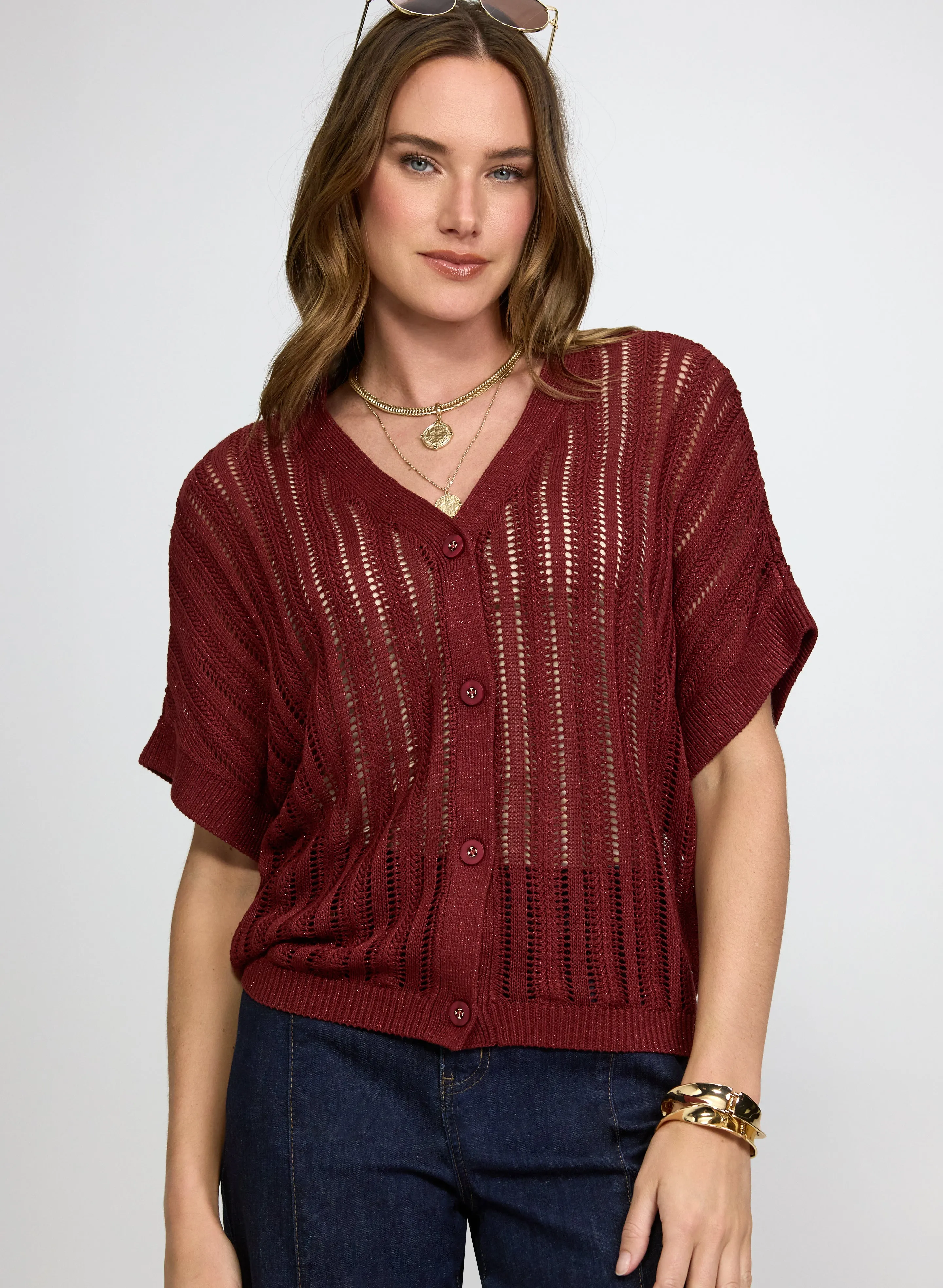 Laura Lurex Short Sleeve Cardigan Laura Lurex Short Sleeve Cardigan - Image 1