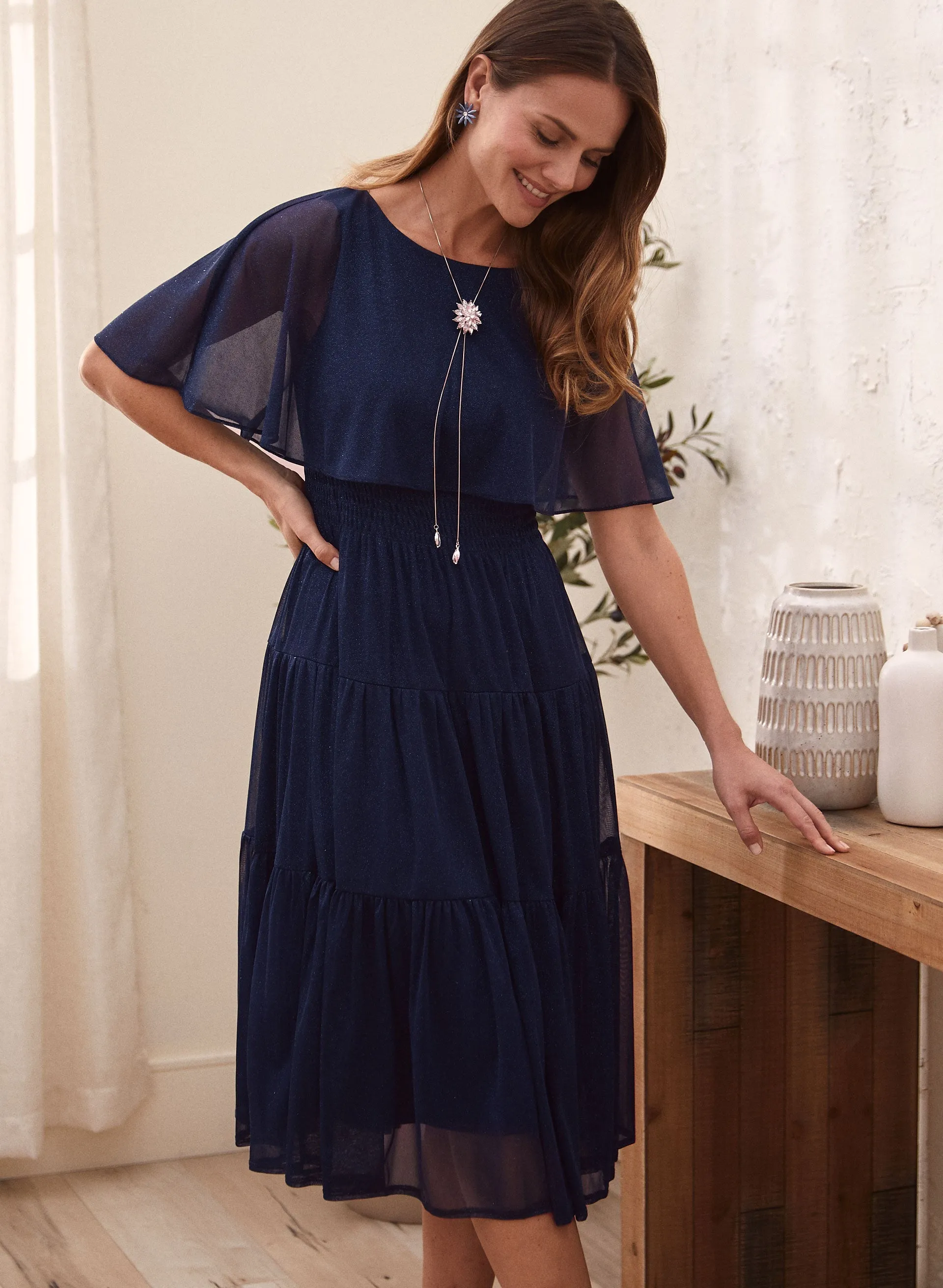 Laura Glitter Chiffon Capelet Dress Laura Glitter Chiffon Capelet Dress - Image 1