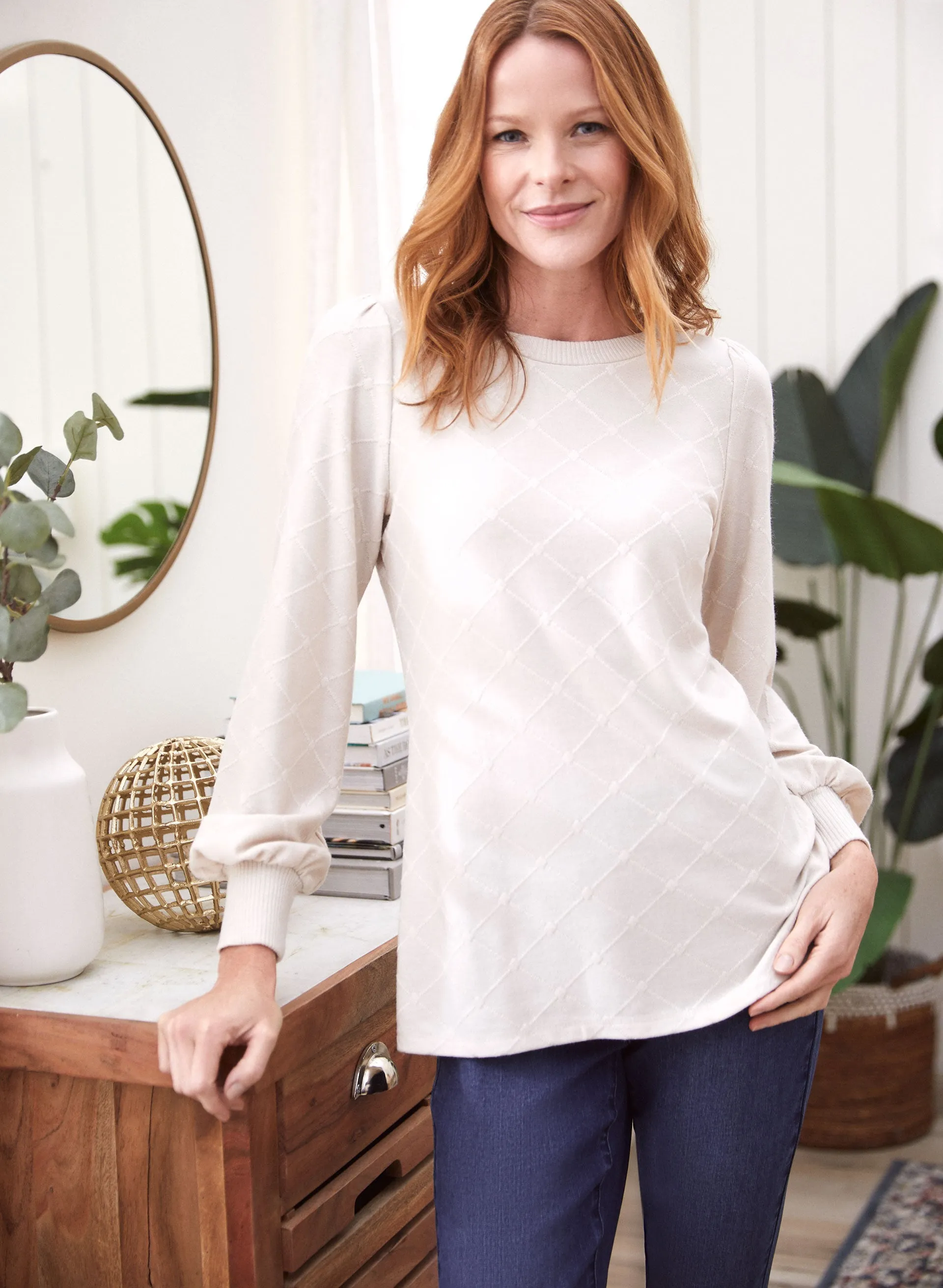 Laura Diamond Jacquard Long Sleeve Top Laura Diamond Jacquard Long Sleeve Top - Image 1