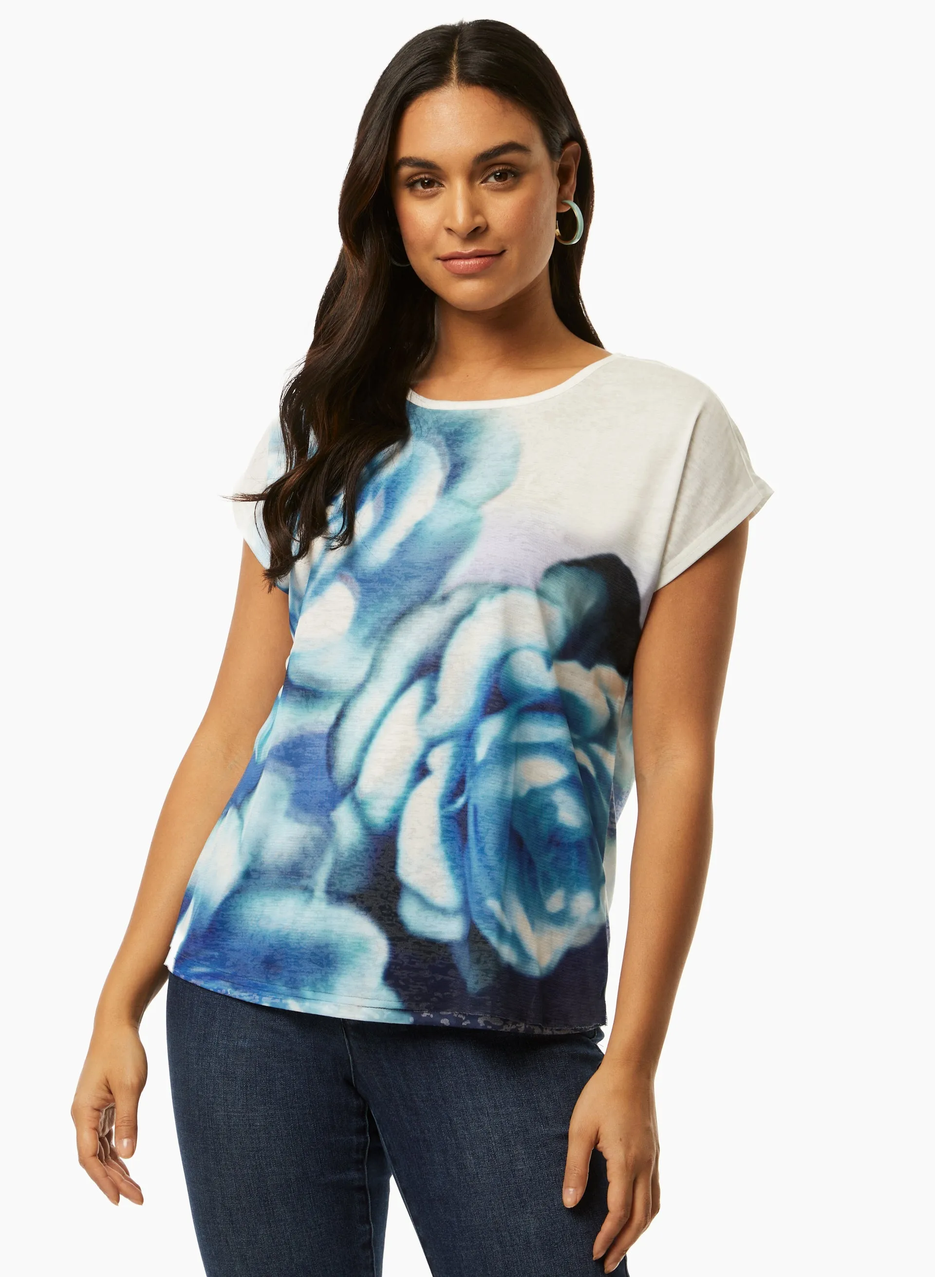 Laura Cap Sleeve Rose Motif Tee Laura Cap Sleeve Rose Motif Tee - Image 1