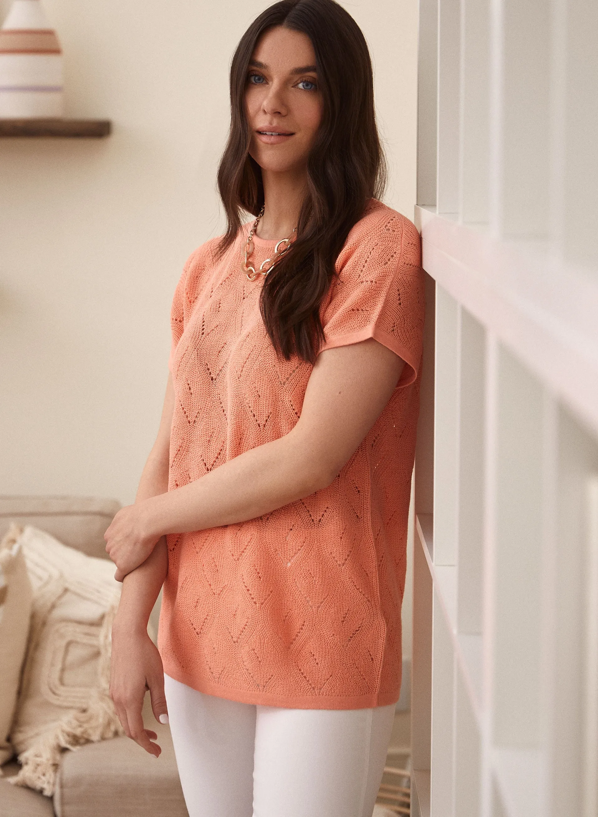 Laura Short Sleeve Pointelle Knit Top Laura Short Sleeve Pointelle Knit Top - Image 1