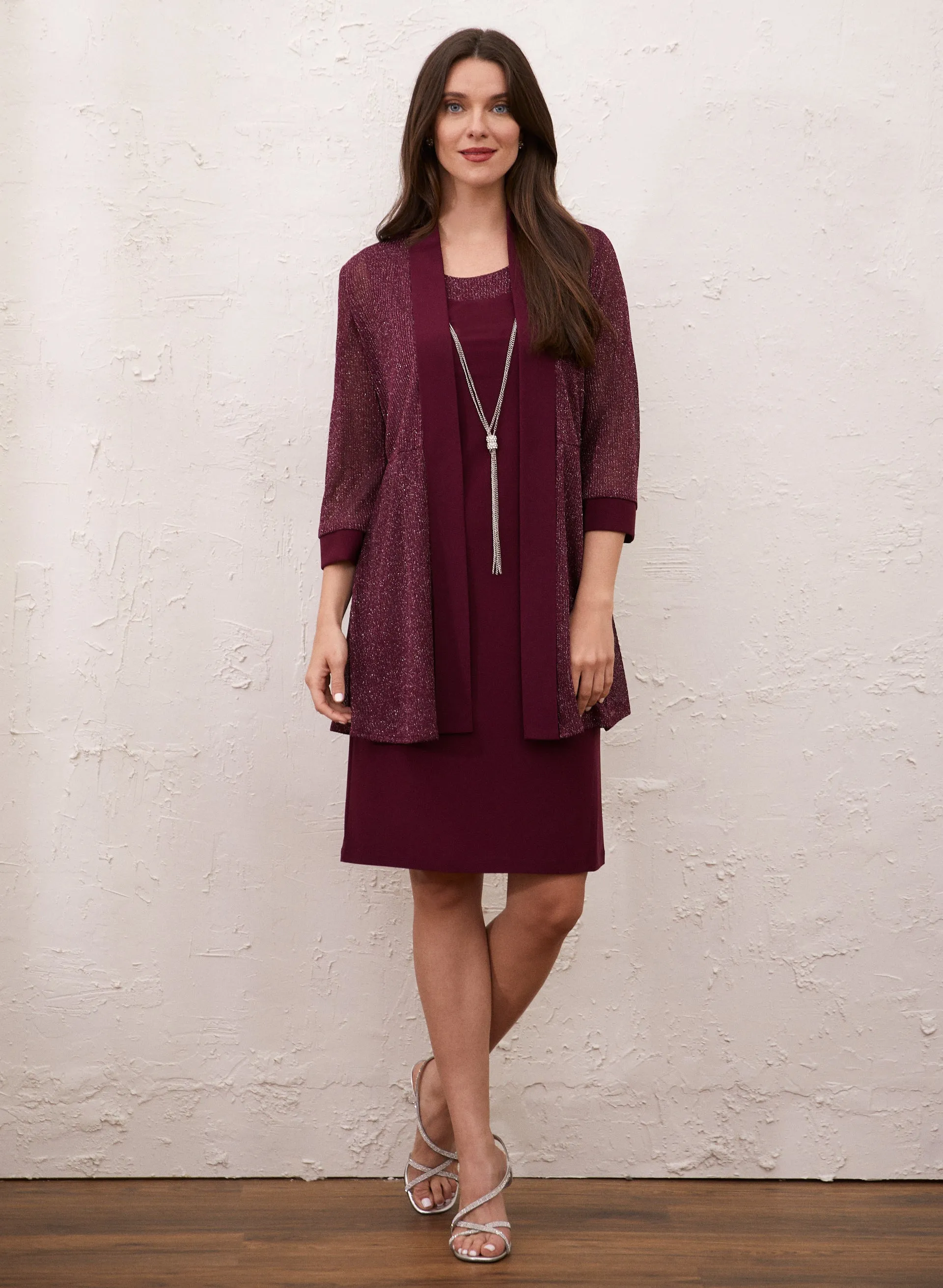 Laura Metallic Cardigan, Dress & Necklace Set Laura Metallic Cardigan, Dress & Necklace Set - Image 1