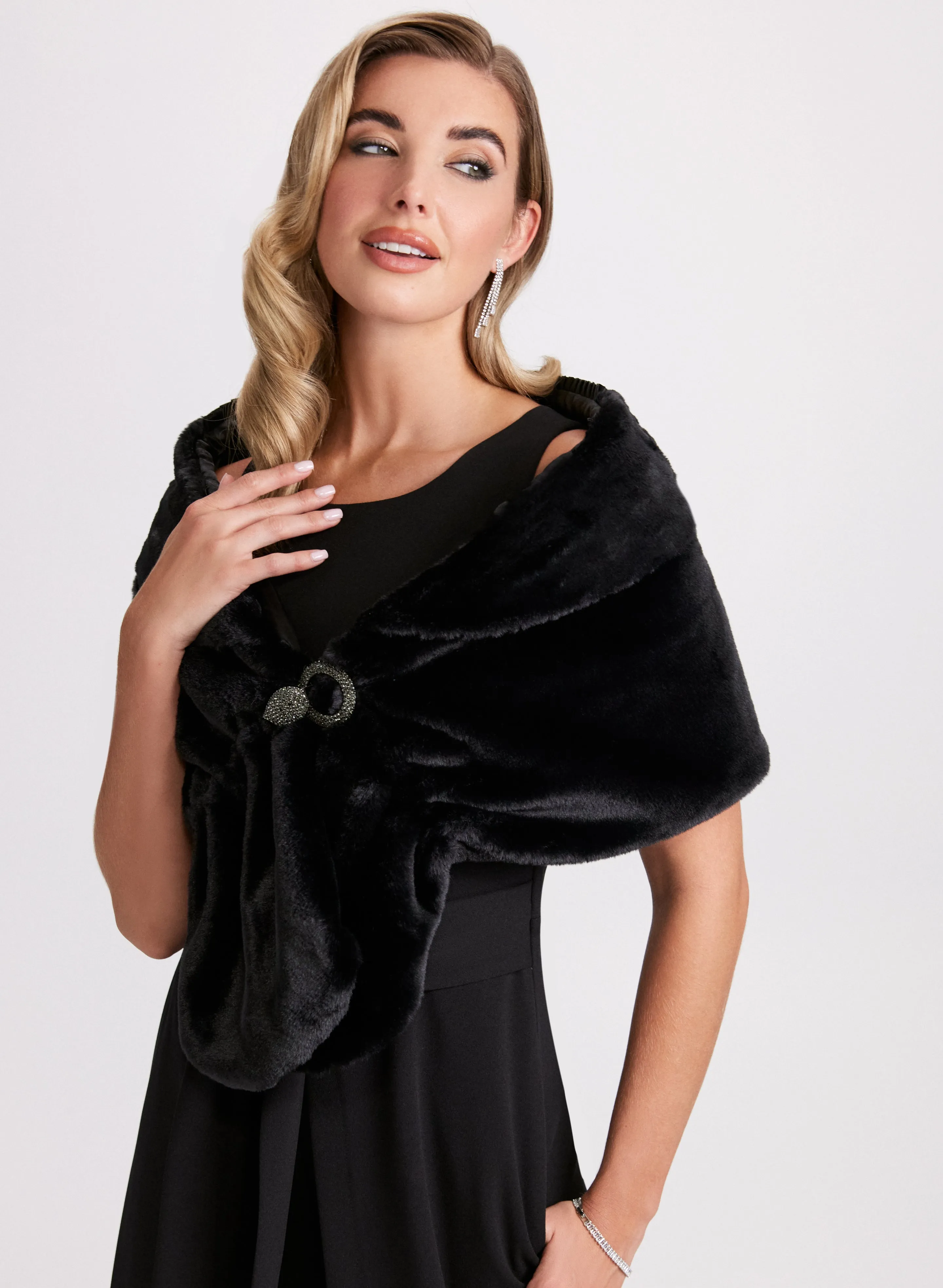 Laura Rhinestone Clip Faux Fur Stole Laura Rhinestone Clip Faux Fur Stole - Image 1