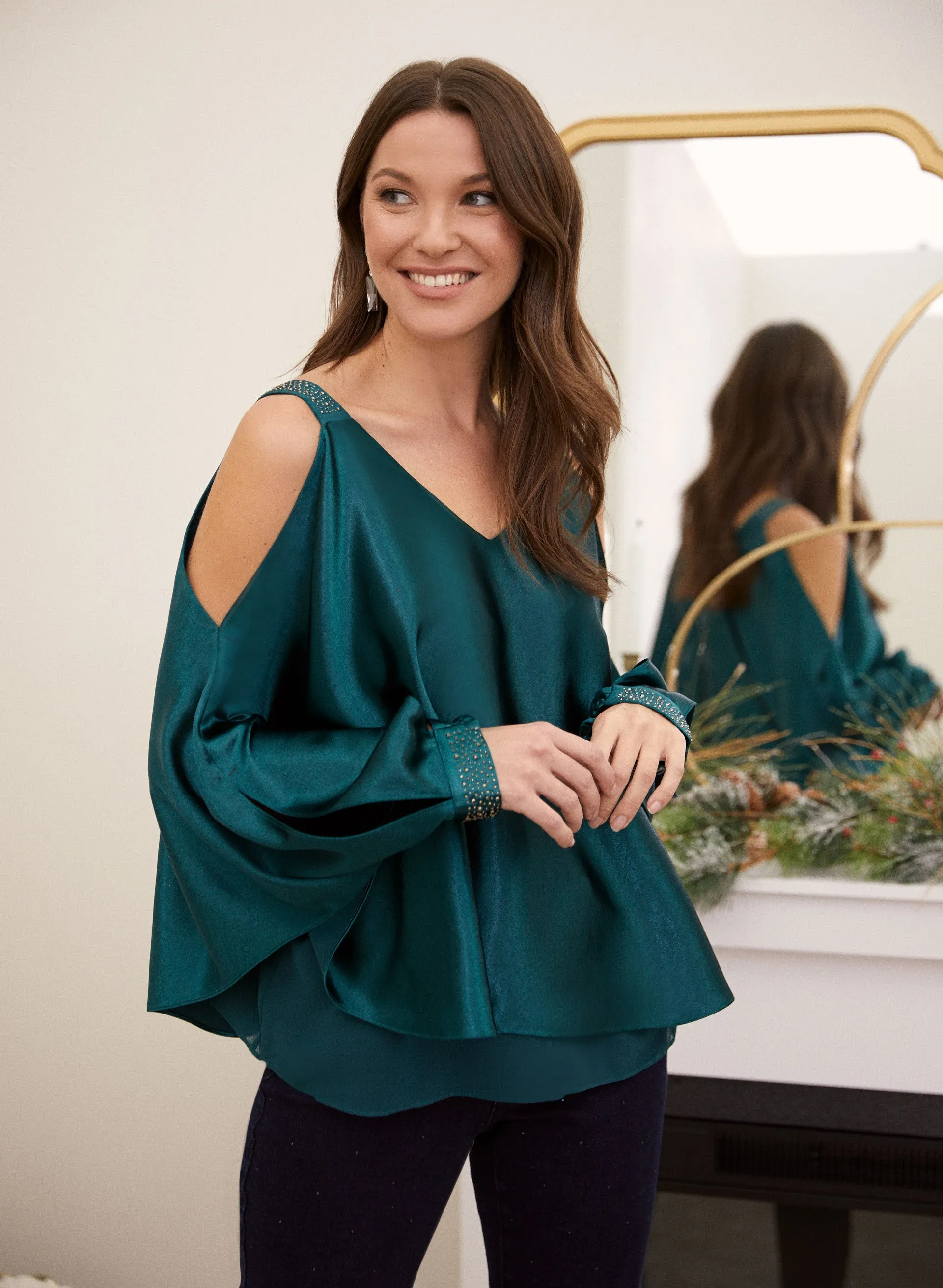 Laura Embellished Satin Poncho Blouse Laura Embellished Satin Poncho Blouse - Image 1