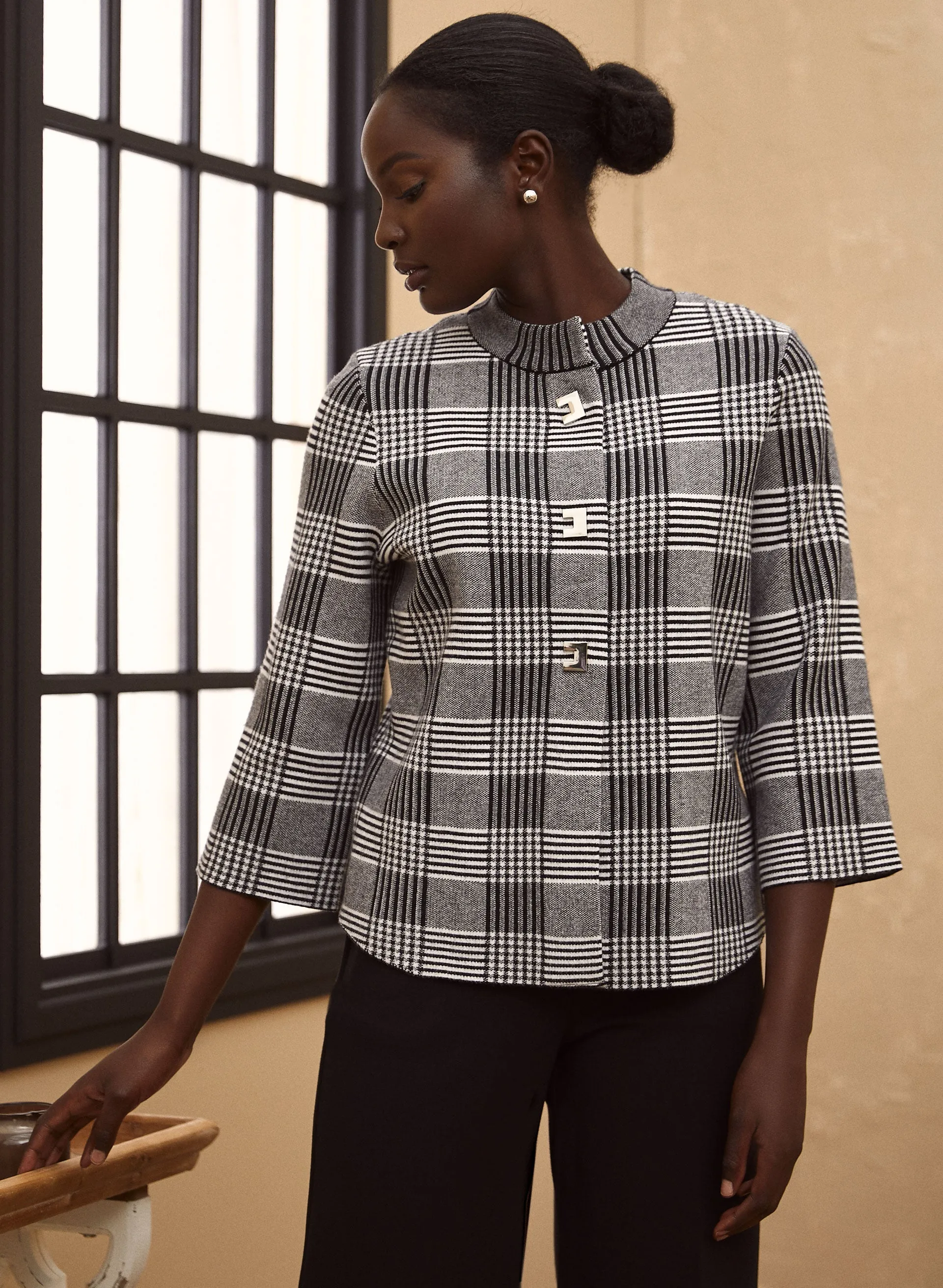 Laura Mock Neck Plaid Cardigan Laura Mock Neck Plaid Cardigan - Image 1