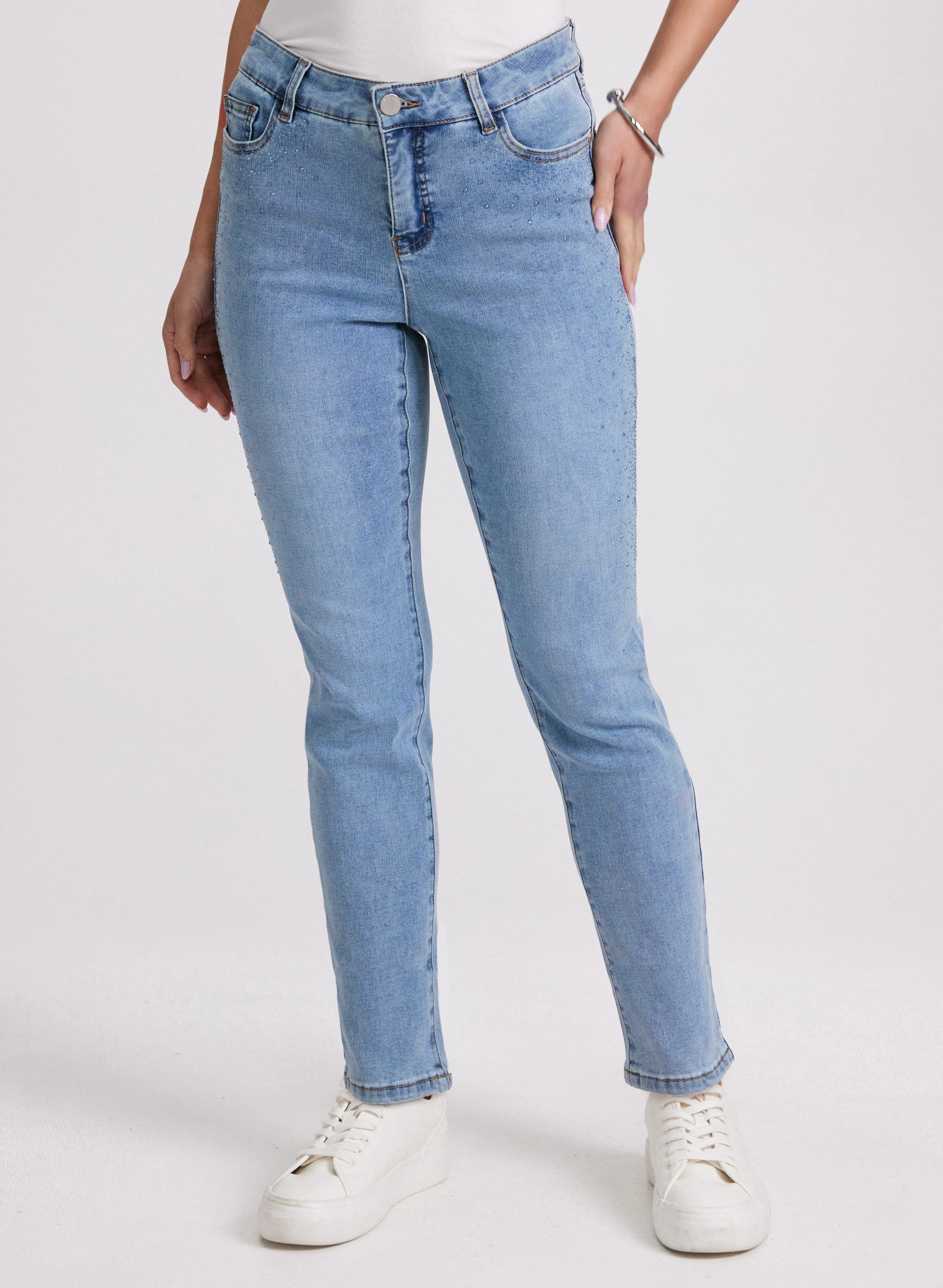 Laura Tonal Stone Embellished Straight-Leg Jeans Laura Tonal Stone Embellished Straight-Leg Jeans - Image 1