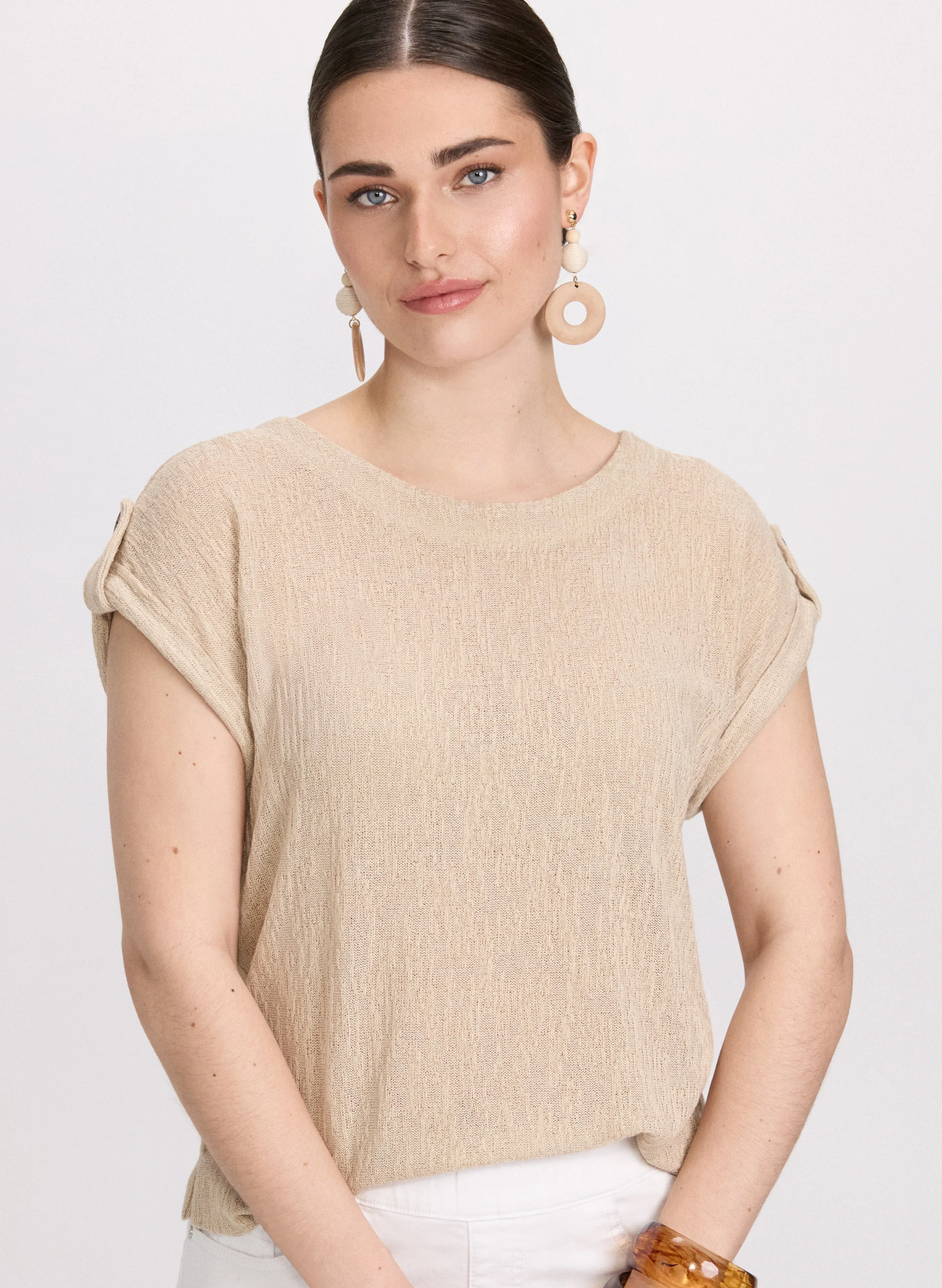 Laura Knit Rolled Sleeve Top Laura Knit Rolled Sleeve Top - Image 1