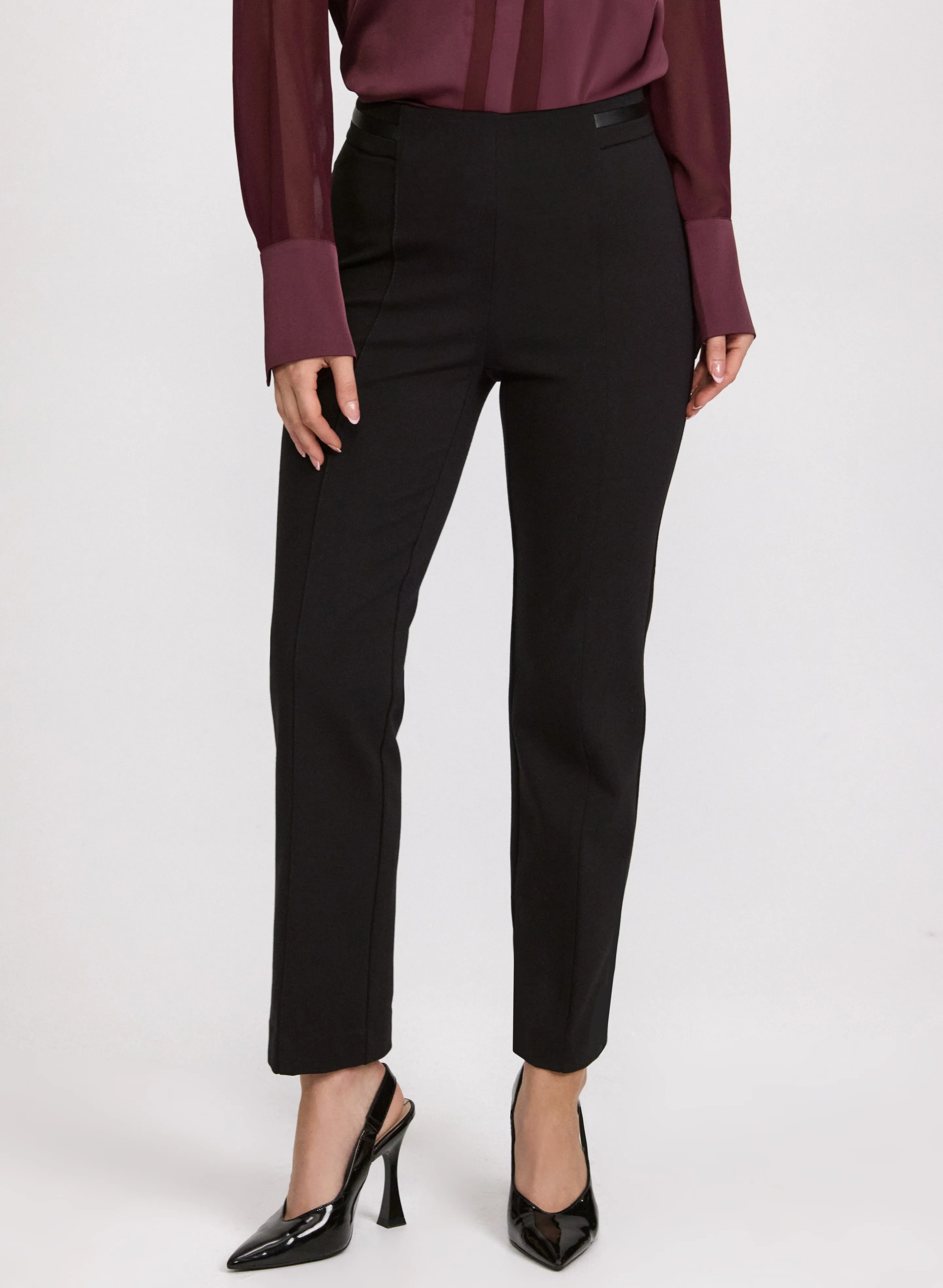 Laura Sofia Vegan Leather Trim Straight-Leg Pants - Regular Laura Sofia Vegan Leather Trim Straight-Leg Pants - Regular - Image 1