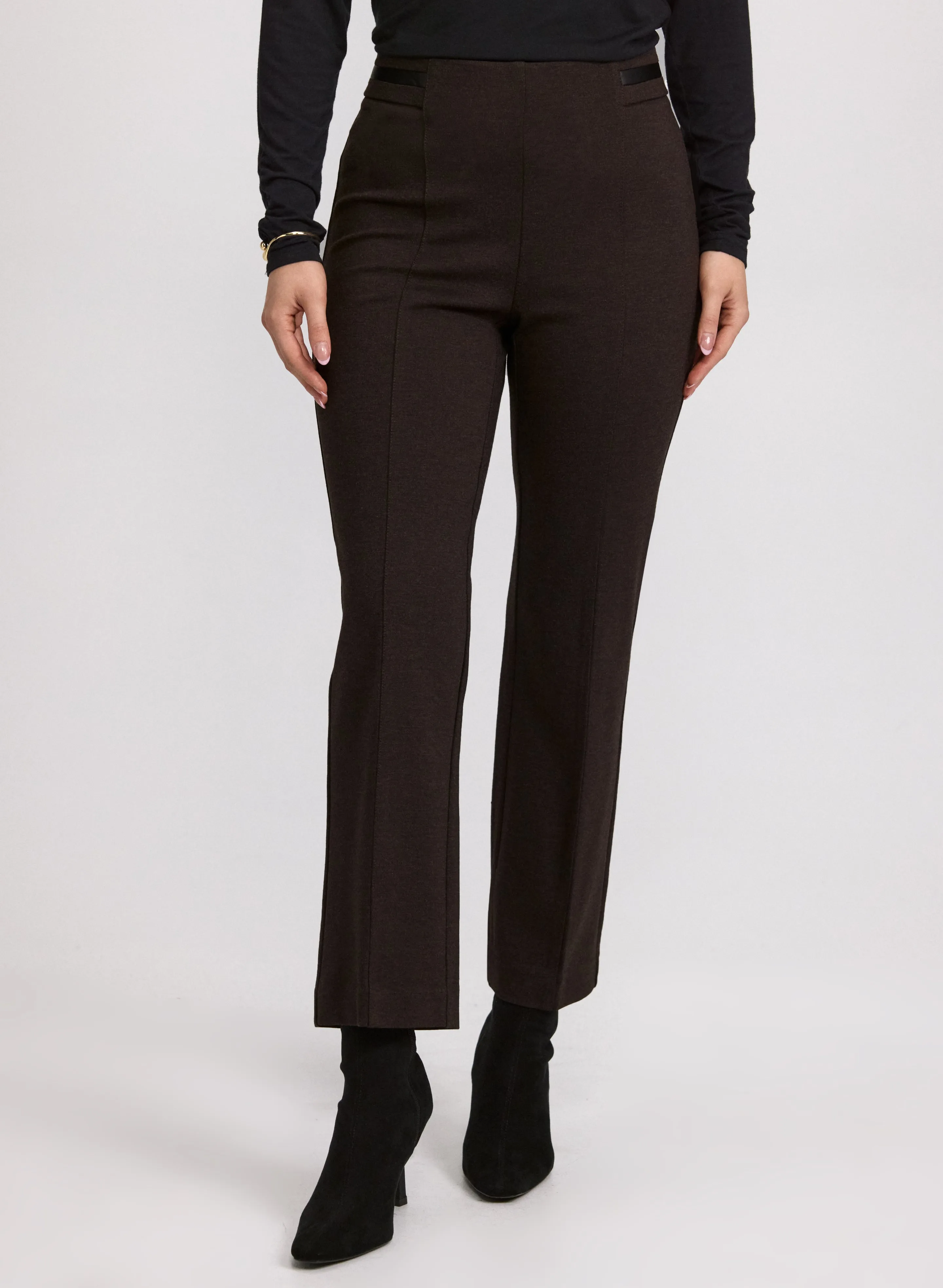 Laura Sofia Vegan Leather Trim Straight-Leg Pants - Regular Laura Sofia Vegan Leather Trim Straight-Leg Pants - Regular - Image 1