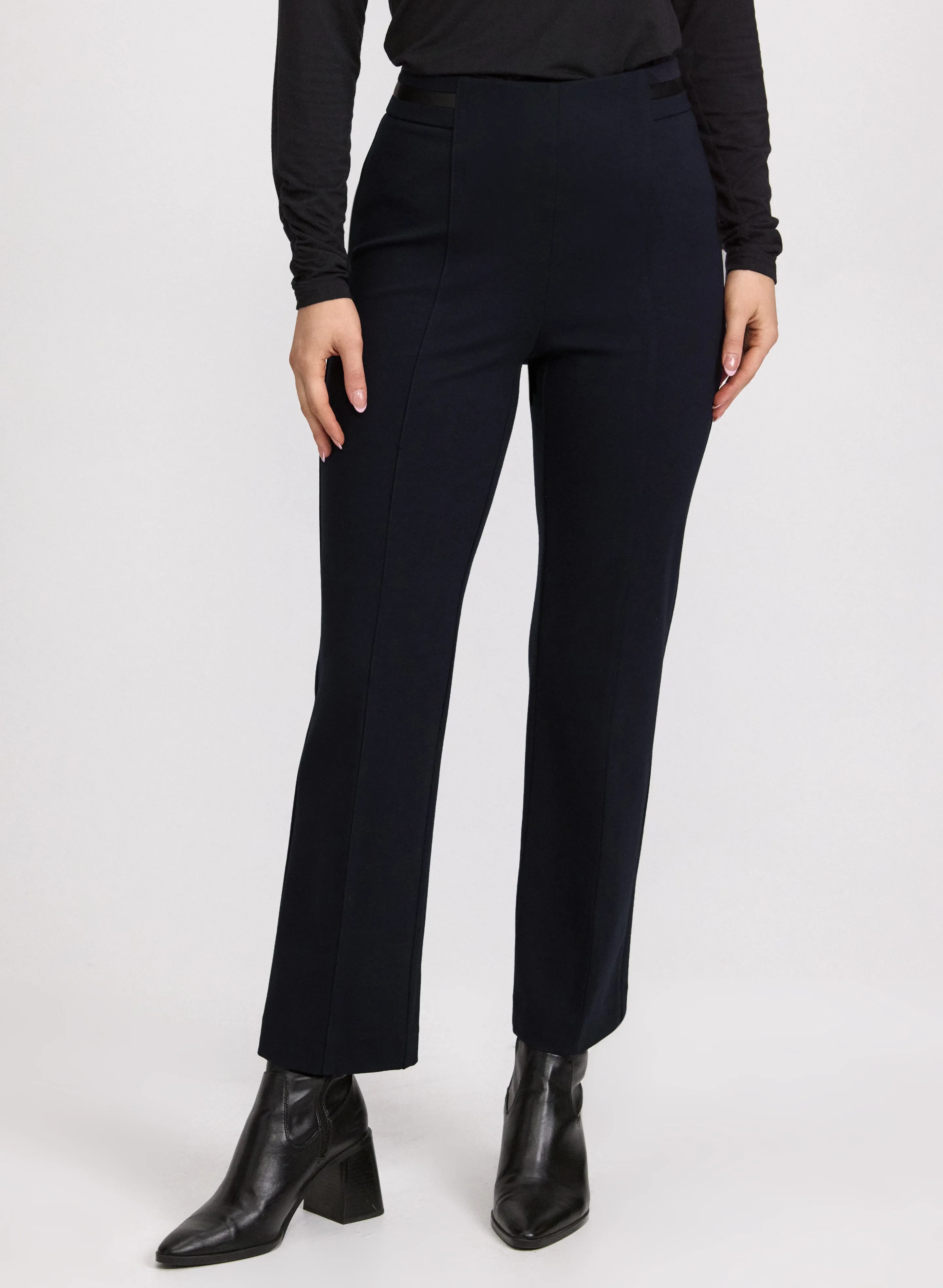 Laura Sofia Vegan Leather Trim Straight-Leg Pants - Regular Laura Sofia Vegan Leather Trim Straight-Leg Pants - Regular - Image 1