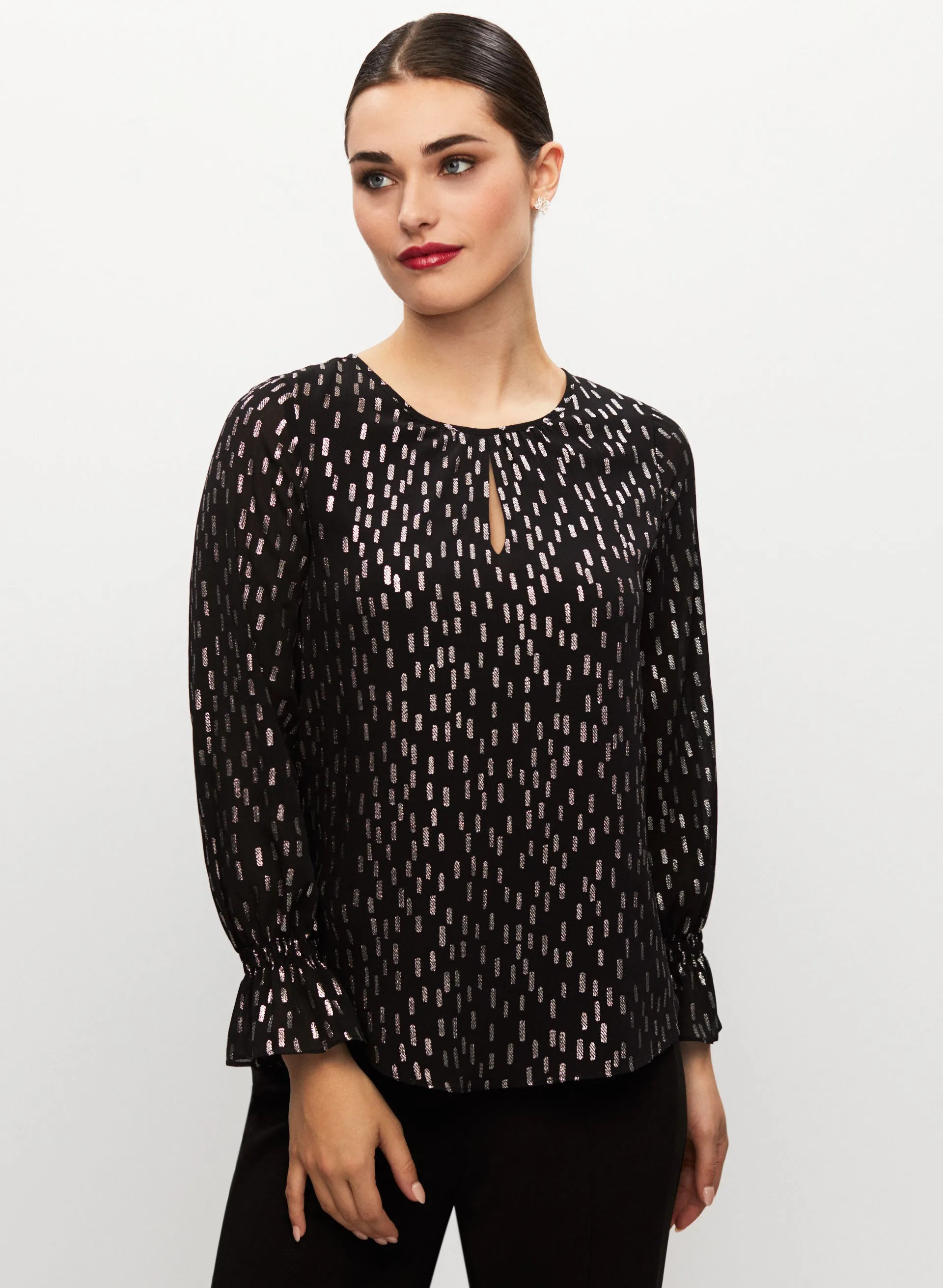 Laura Gold Foil Print Popover Blouse Laura Gold Foil Print Popover Blouse - Image 1