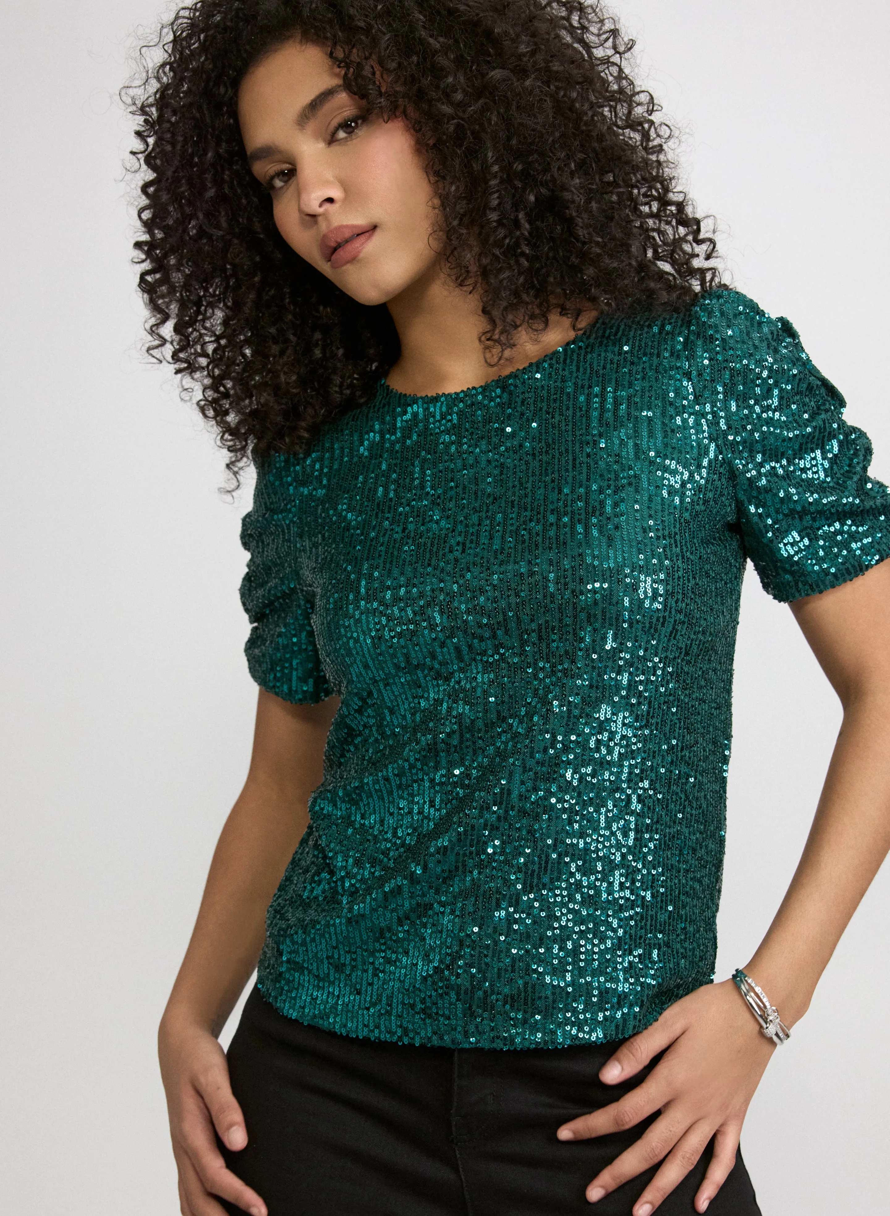 Laura Ruched Sleeve Sequin Top Laura Ruched Sleeve Sequin Top - Image 1