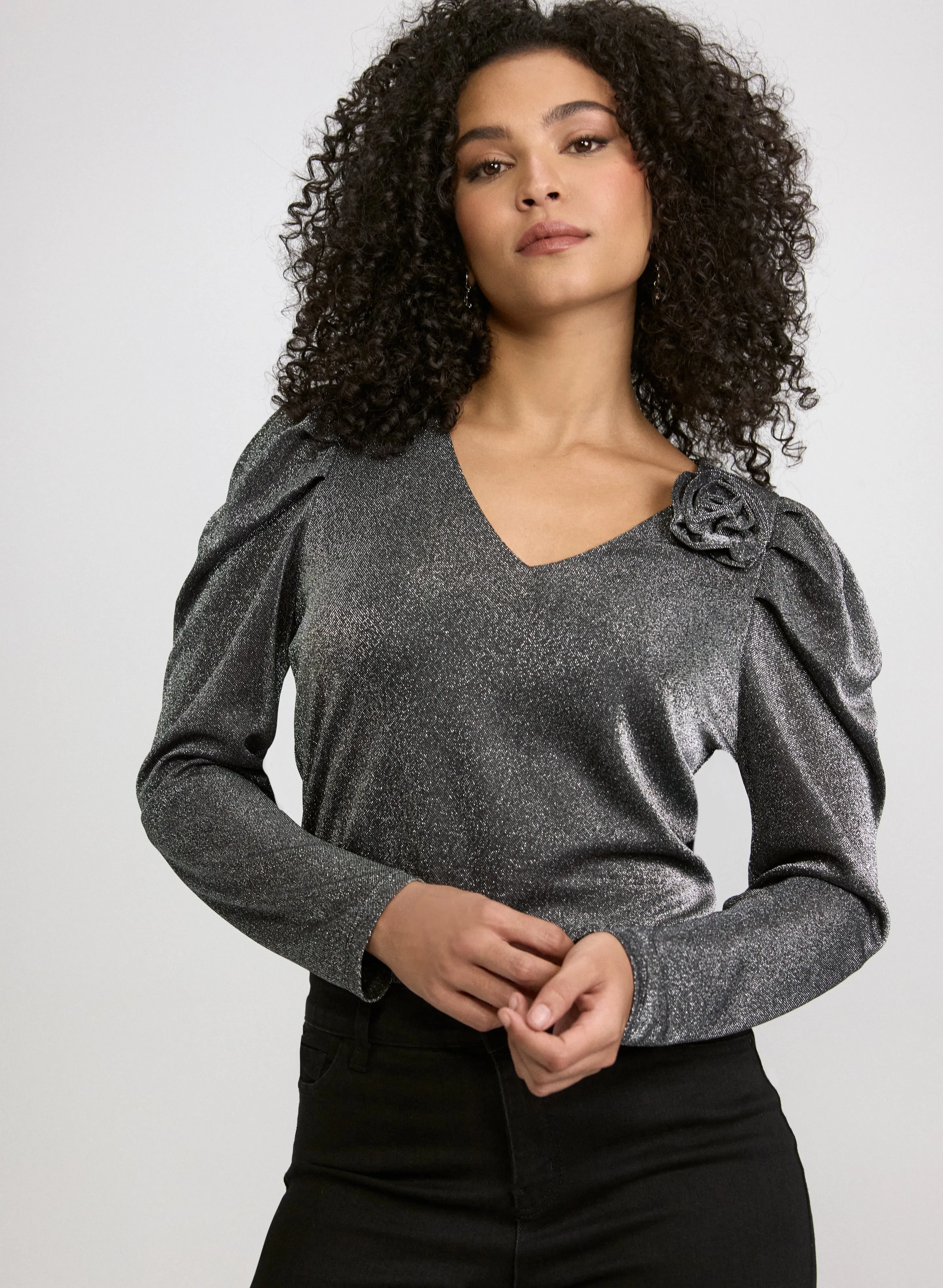 Laura Metallic Flower Detail Top Laura Metallic Flower Detail Top - Image 1