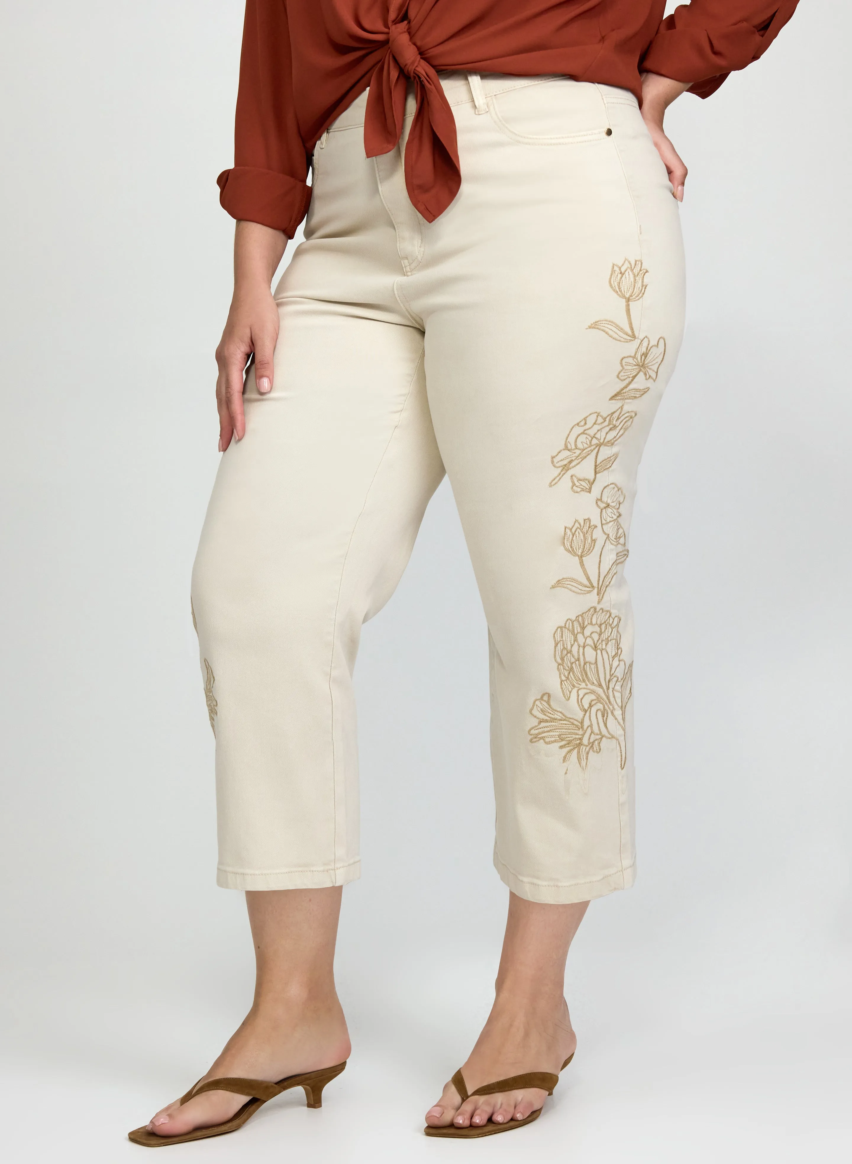 Laura Embroidered Denim Capris Laura Embroidered Denim Capris - Image 1