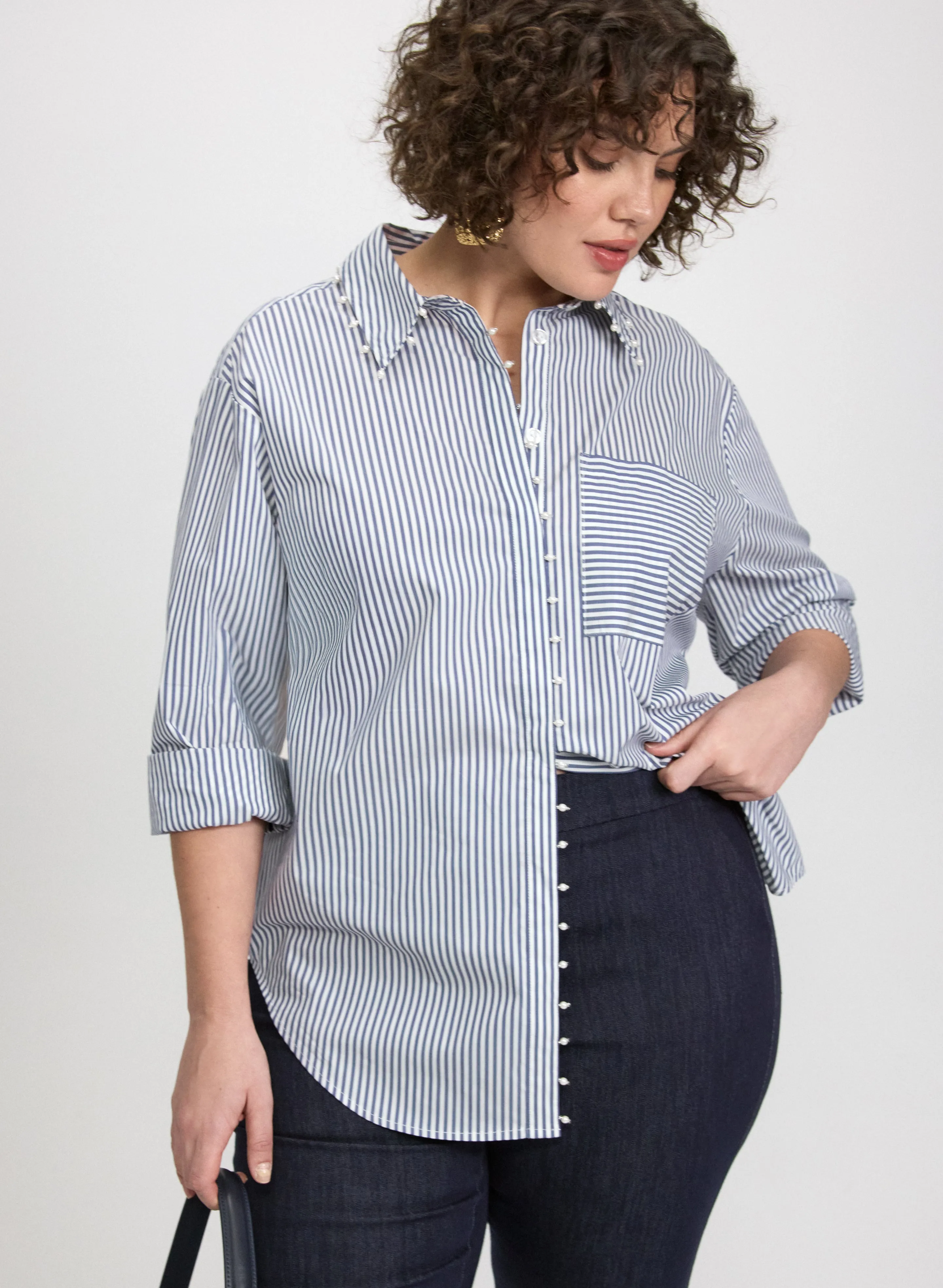 Laura Stripe Pearl Trim Blouse Laura Stripe Pearl Trim Blouse - Image 1