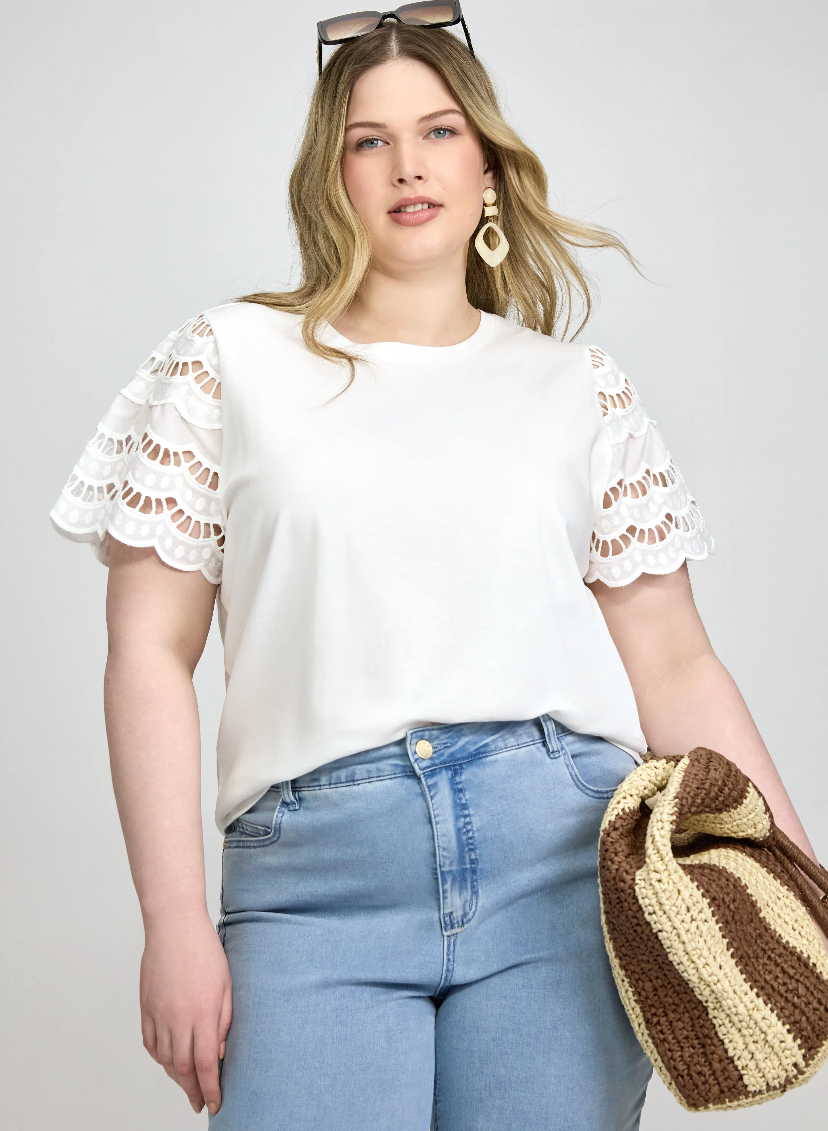 Laura Scalloped Cotton-Blend T-Shirt Laura Scalloped Cotton-Blend T-Shirt - Image 1
