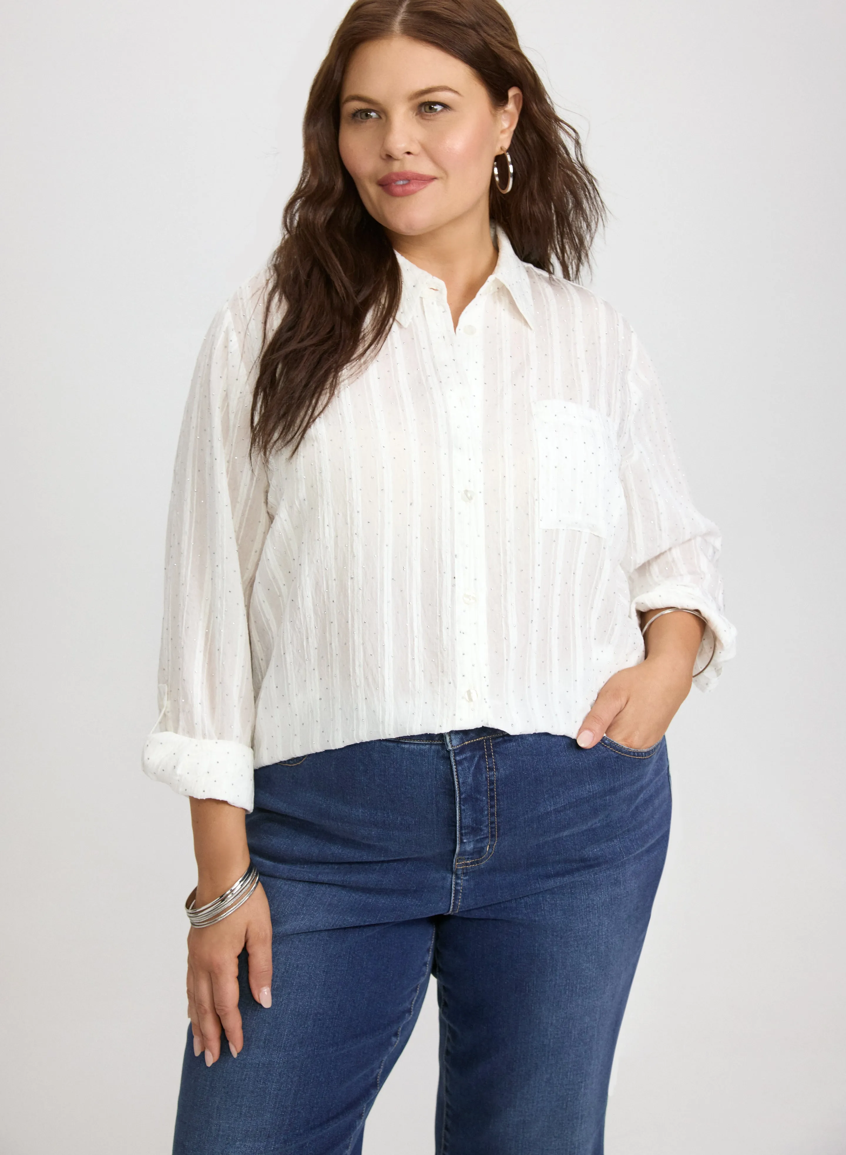 Laura Embellished Shadow Stripe Blouse Laura Embellished Shadow Stripe Blouse - Image 1