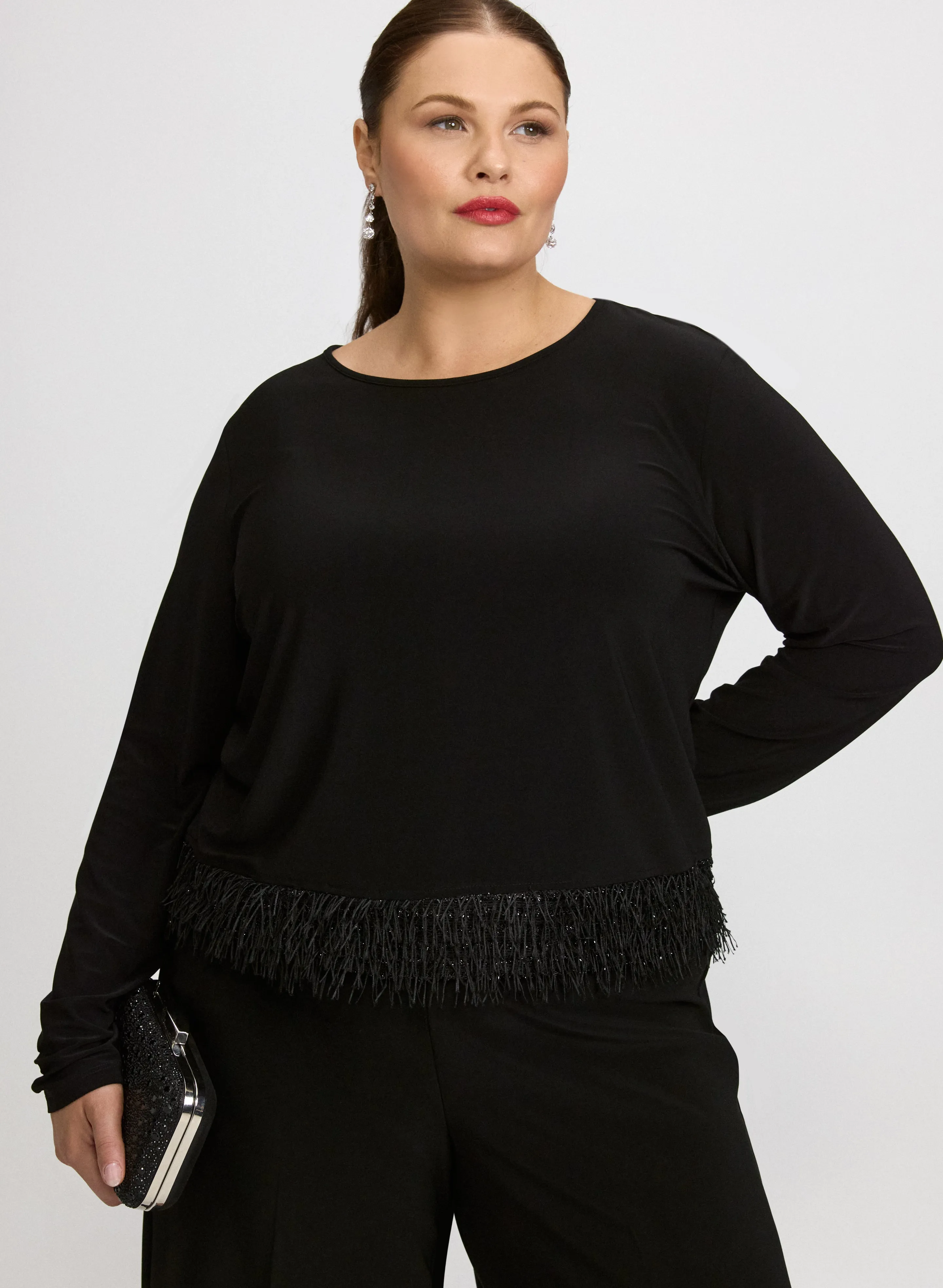 Laura Joseph Ribkoff - Faux-Feather Trim Top Laura Joseph Ribkoff - Faux-Feather Trim Top - Image 1