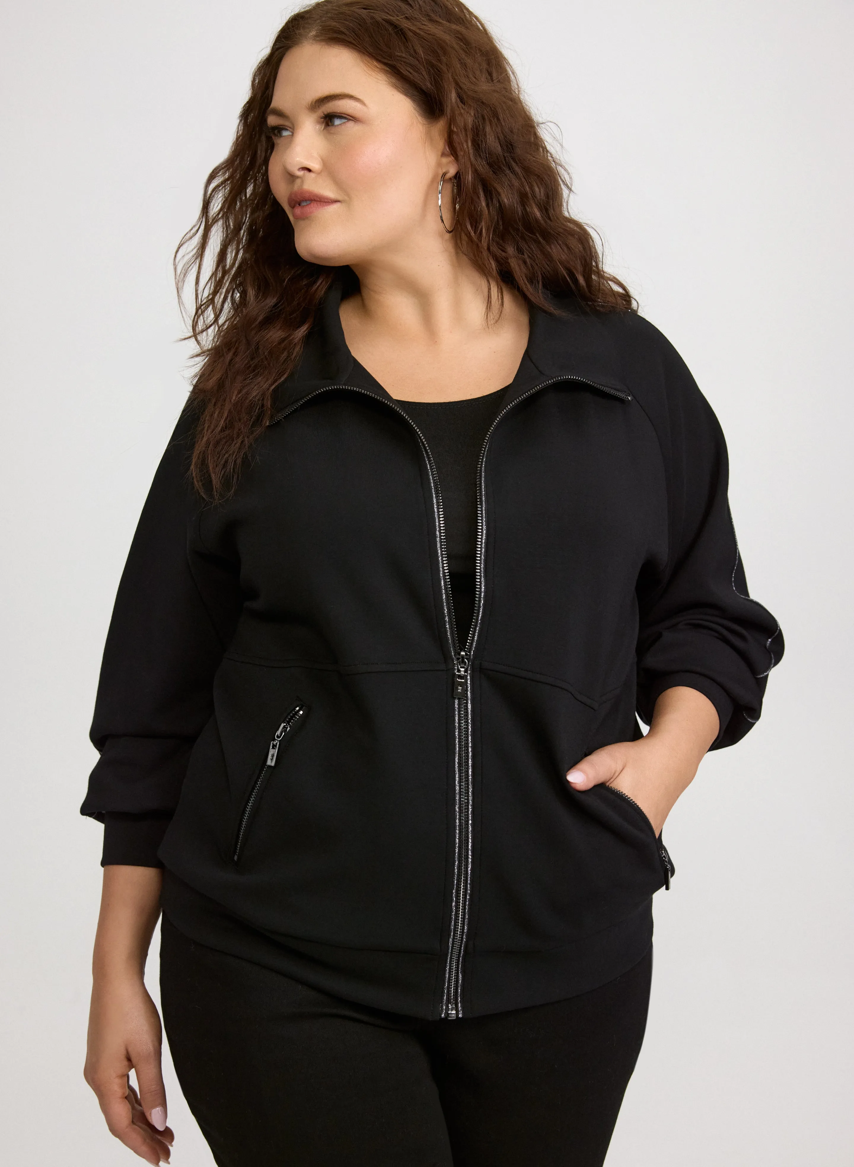 Laura Joseph Ribkoff - Glitter Trim Zip-Up Top Laura Joseph Ribkoff - Glitter Trim Zip-Up Top - Image 1