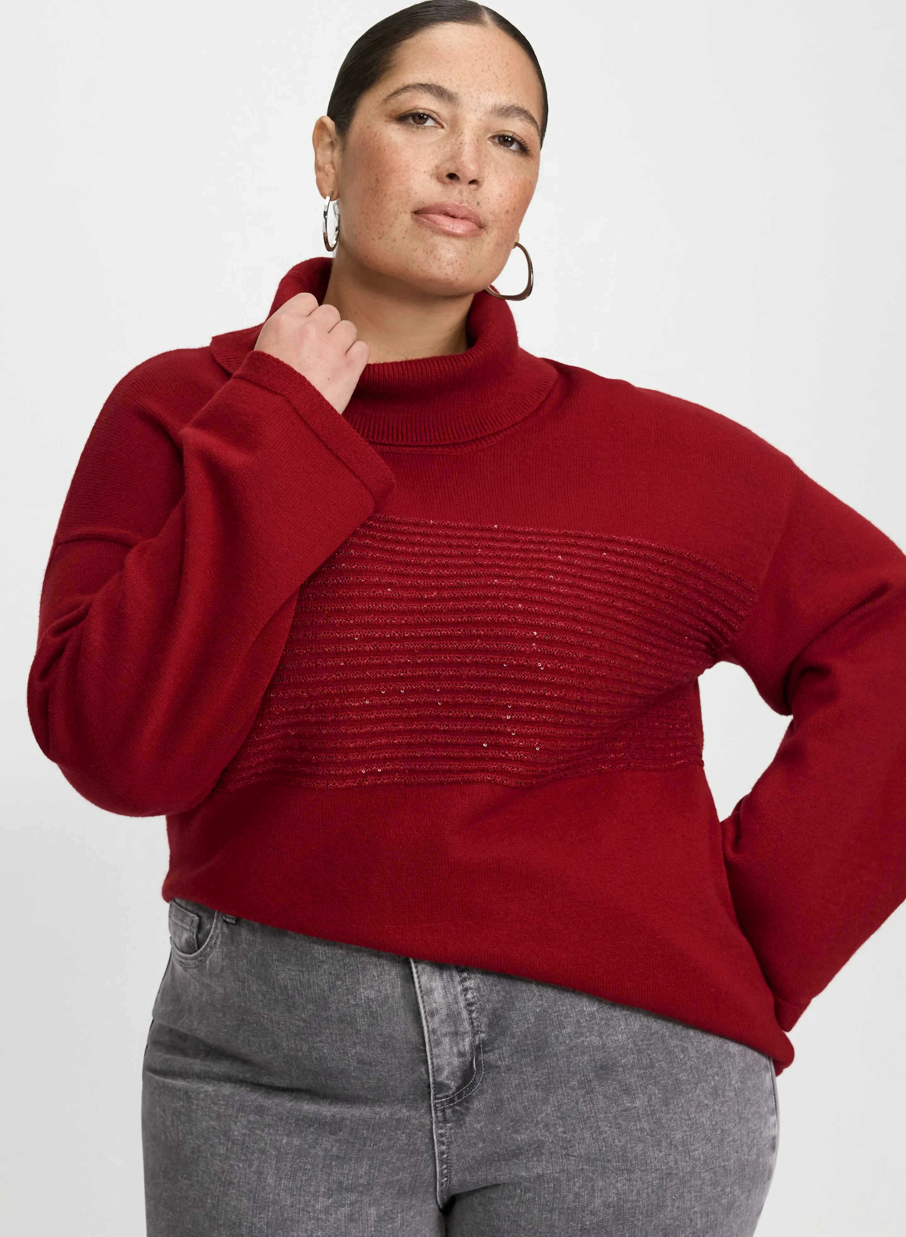 Laura Sequin Striped Cowl Neck Sweater Laura Sequin Striped Cowl Neck Sweater - Image 1