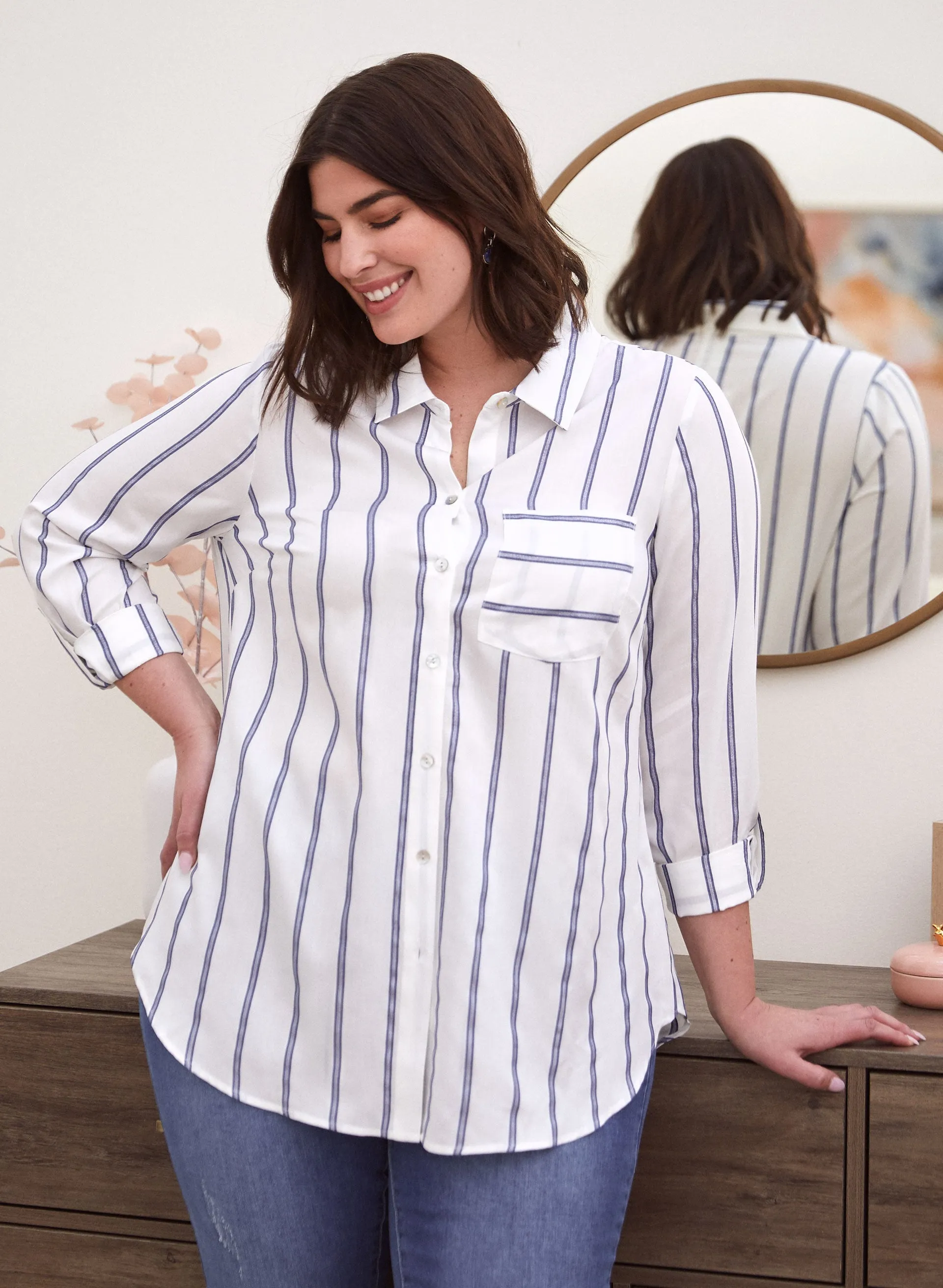 Laura Stripe Print Button Down Top Laura Stripe Print Button Down Top - Image 1
