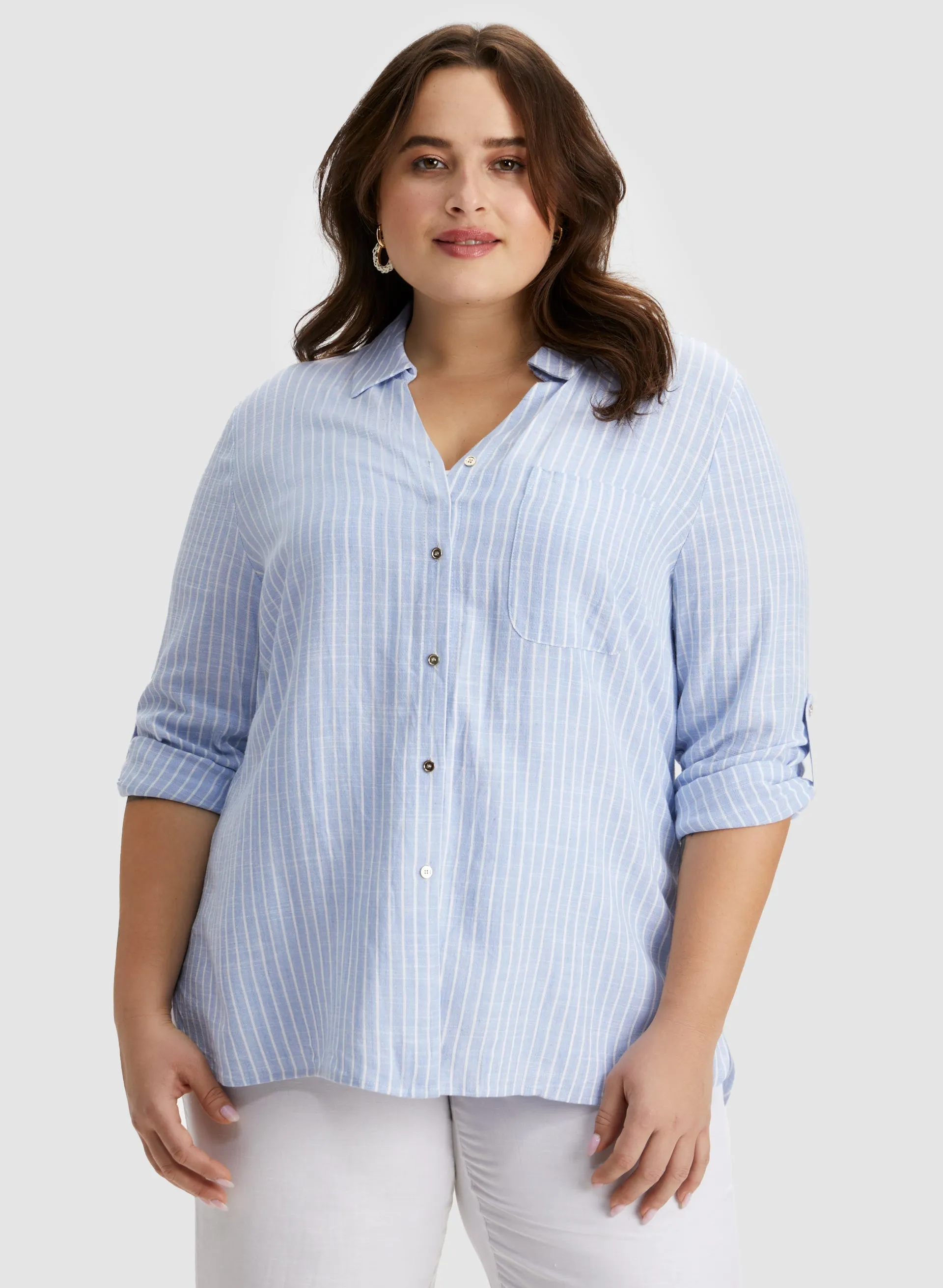 Laura Stripe Print 3/4 Sleeve Shirt Laura Stripe Print 3/4 Sleeve Shirt - Image 1