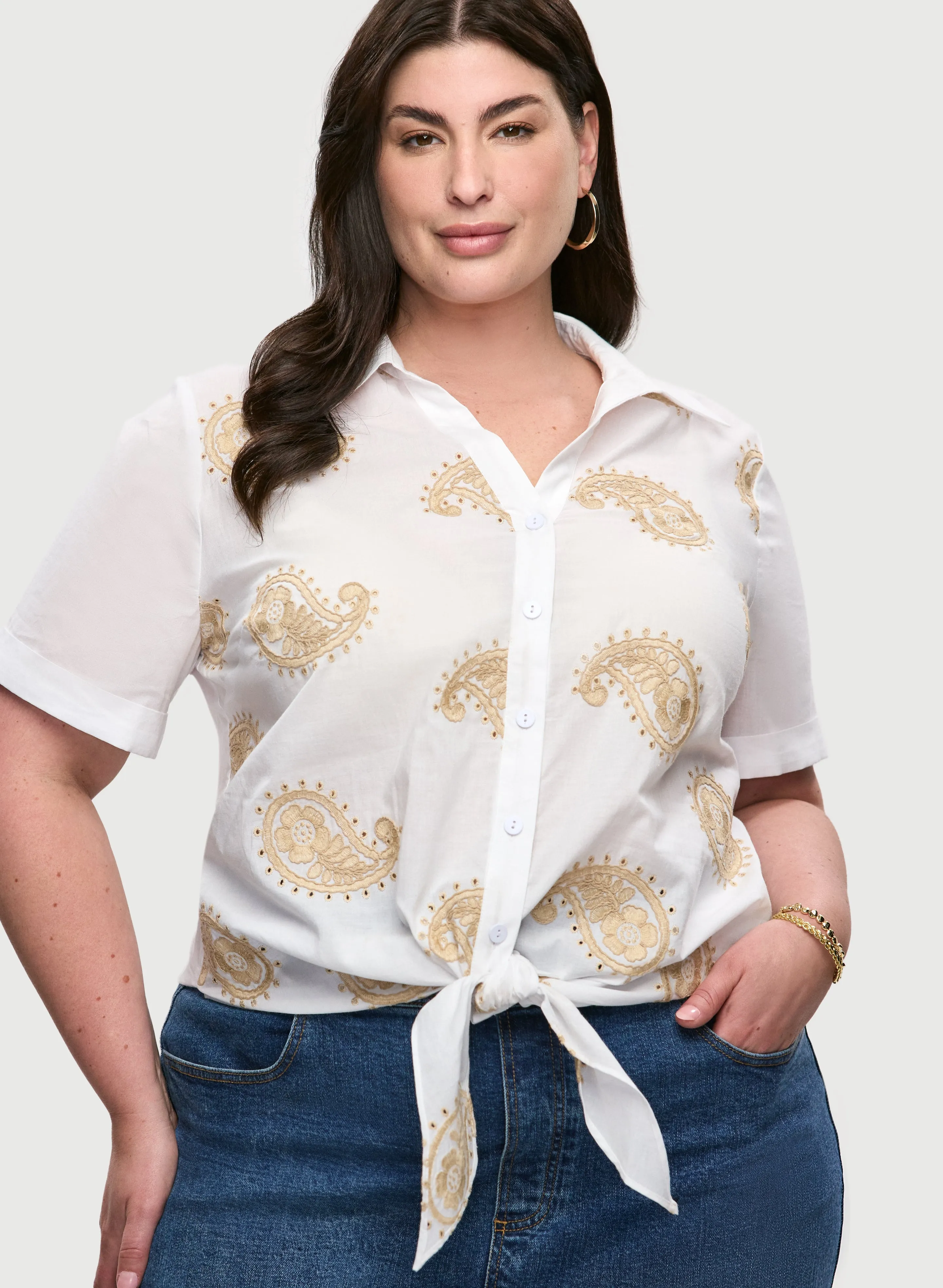 Laura Paisley Embroidered Tie-Front Blouse Laura Paisley Embroidered Tie-Front Blouse - Image 1
