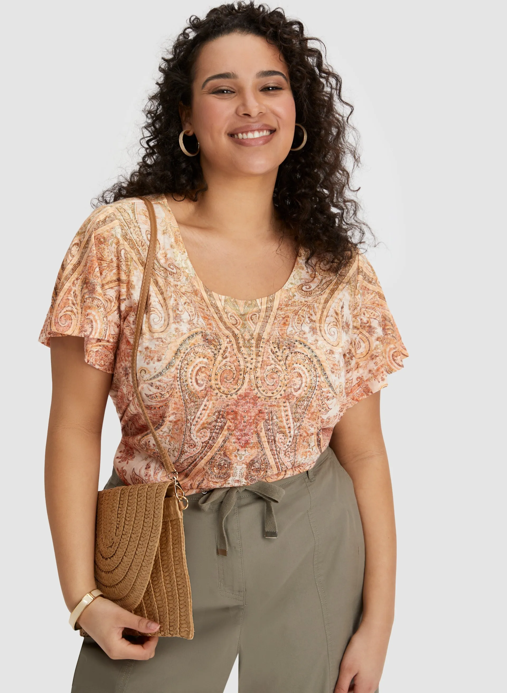 Laura Embellished Paisley Print Burnout Tee Laura Embellished Paisley Print Burnout Tee - Image 1