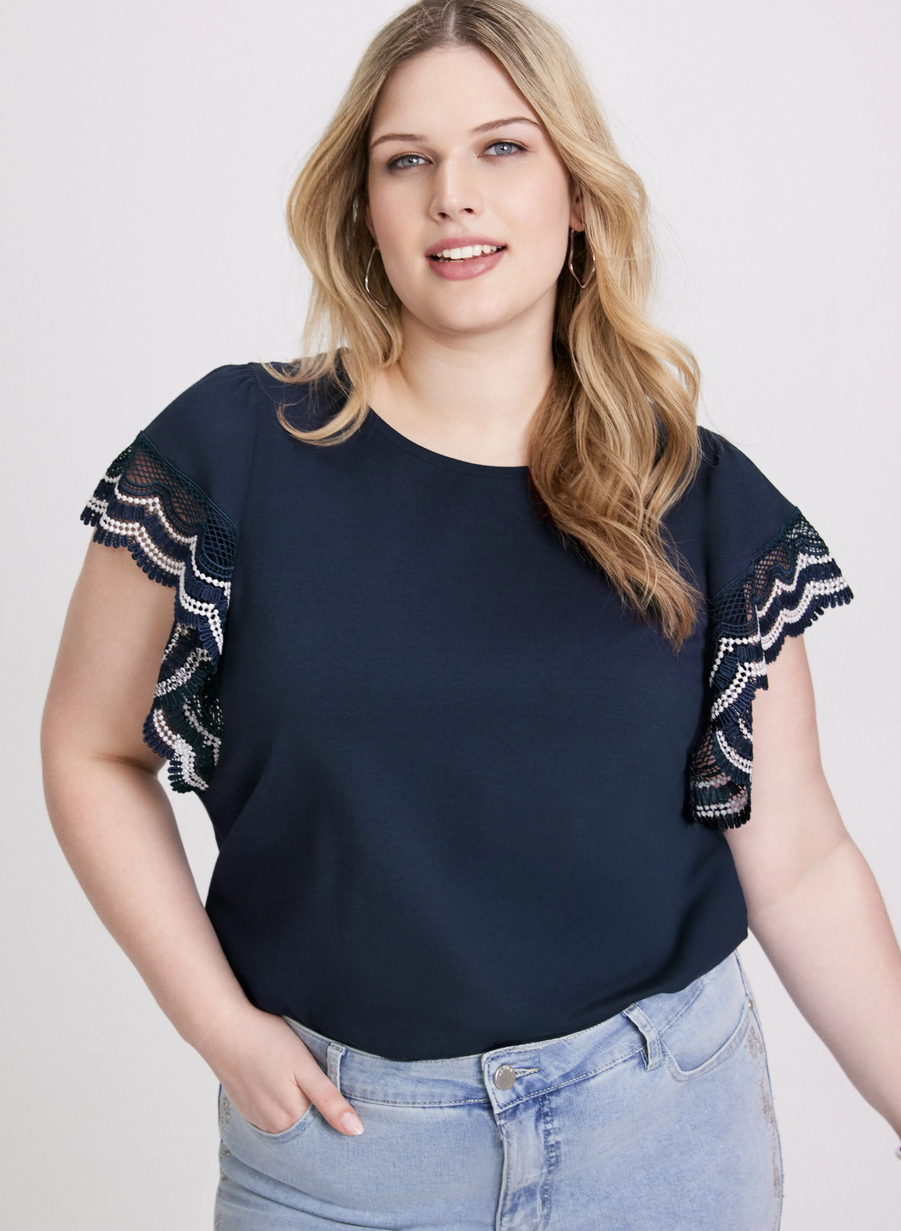 Laura Crochet Trim Cap Sleeve T-Shirt Laura Crochet Trim Cap Sleeve T-Shirt - Image 1