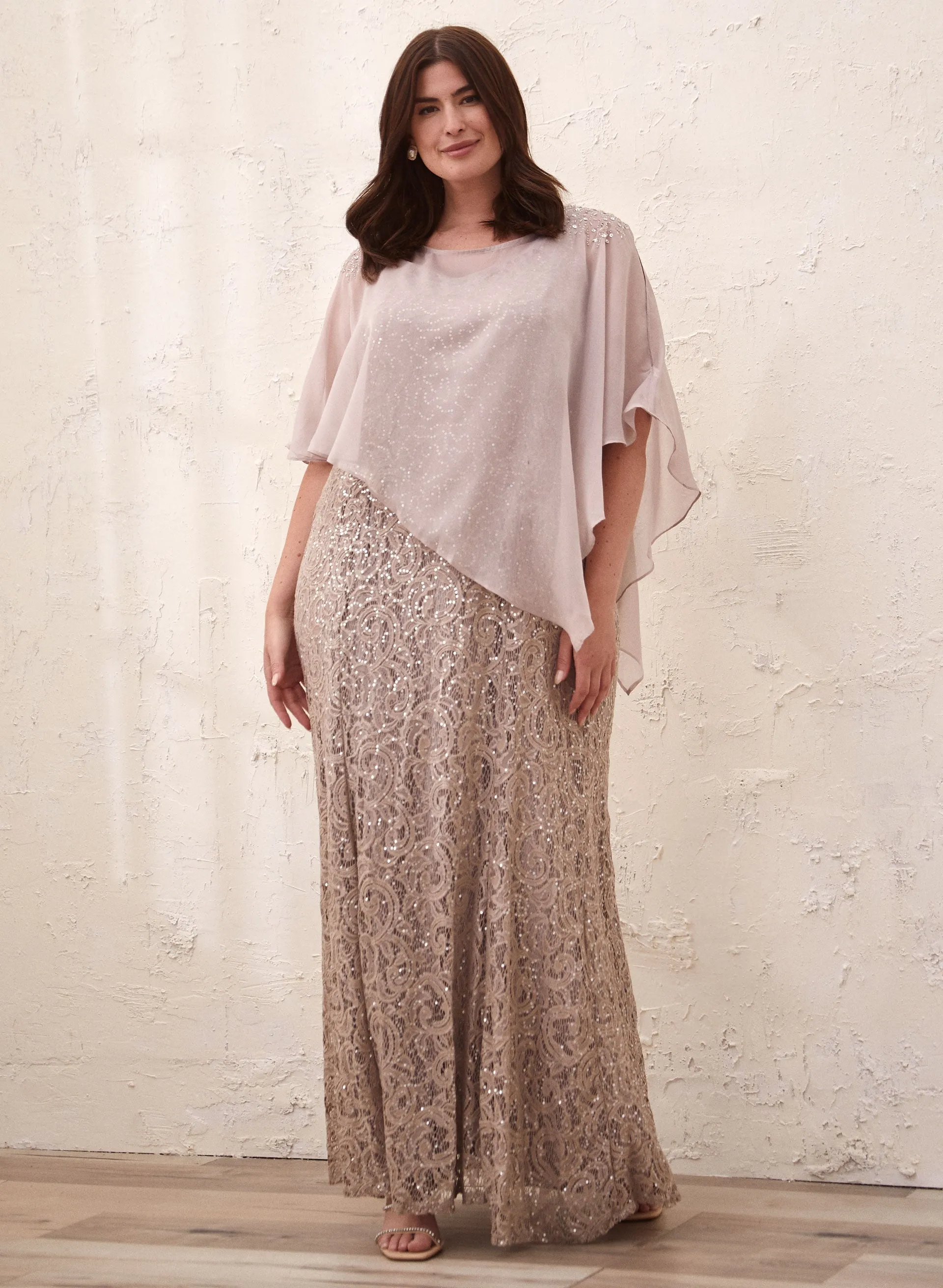 Laura Sequined Lace Removable Poncho Dress Laura Sequined Lace Removable Poncho Dress - Image 1