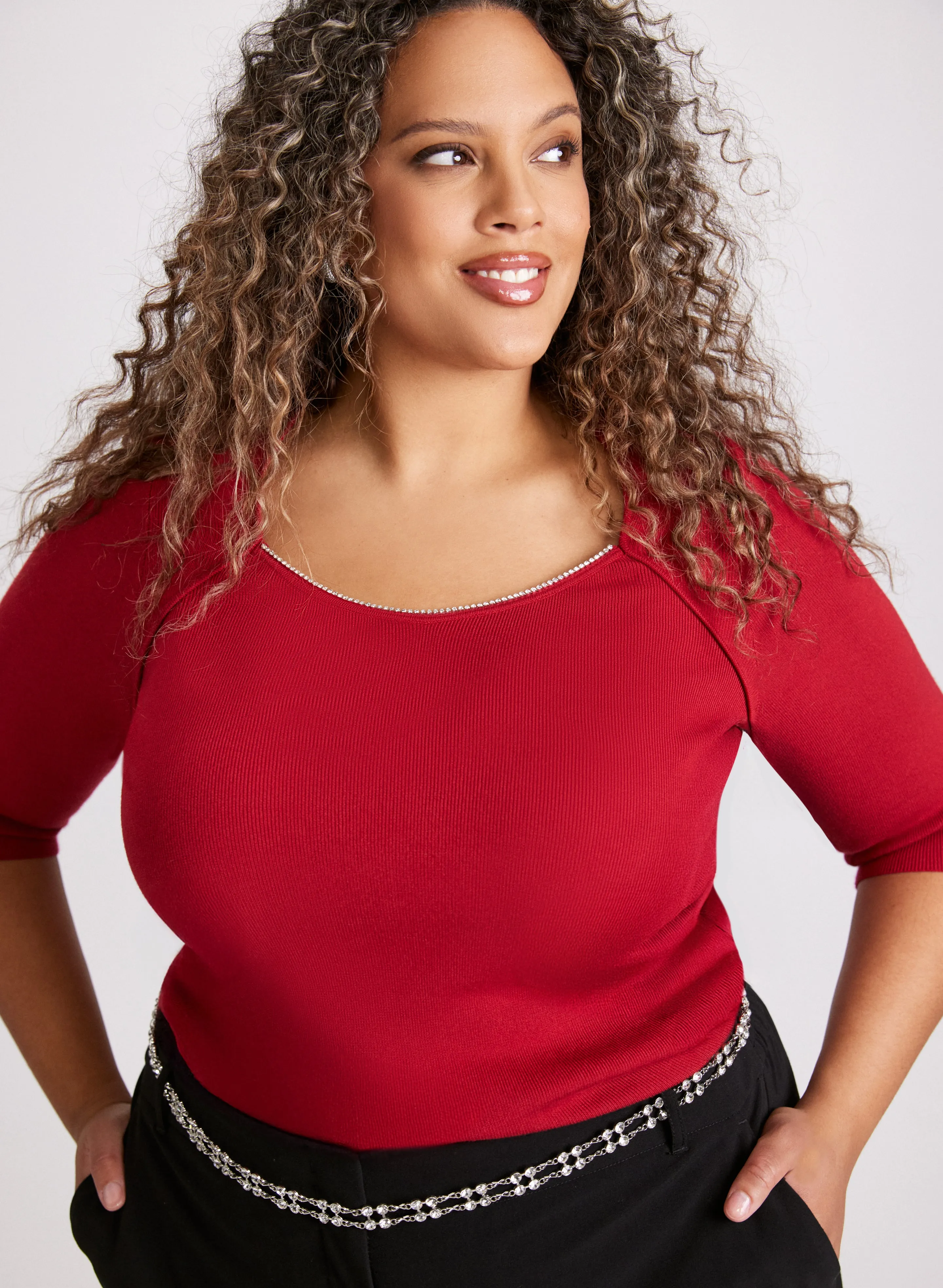 Laura Rhinestone Trim Sweater Laura Rhinestone Trim Sweater - Image 1