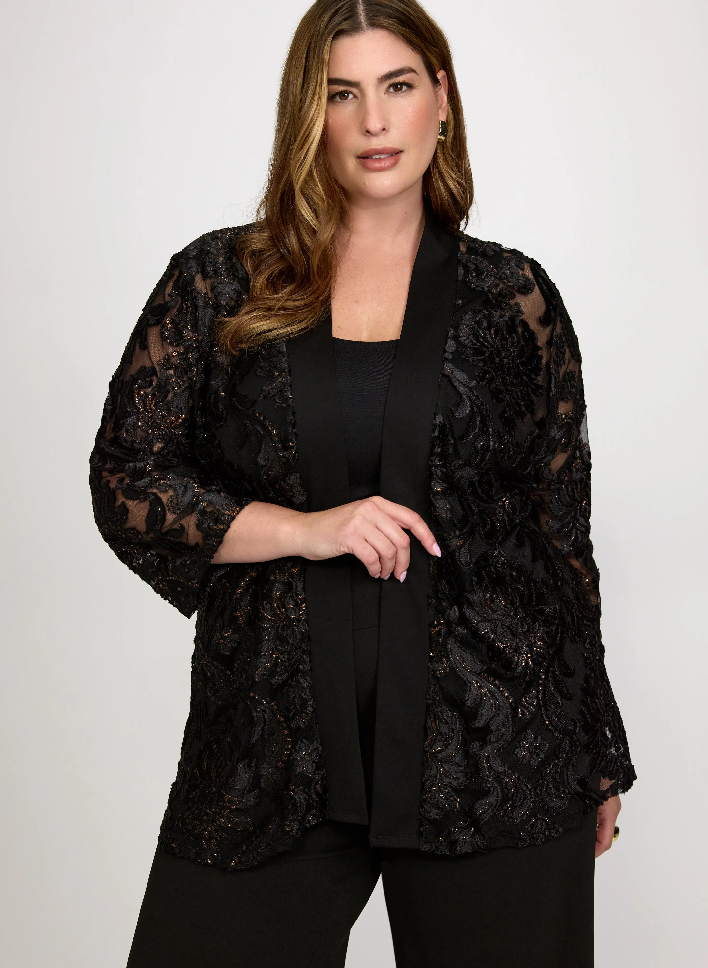 Laura Floral Velour-Mesh Cardigan Laura Floral Velour-Mesh Cardigan - Image 1