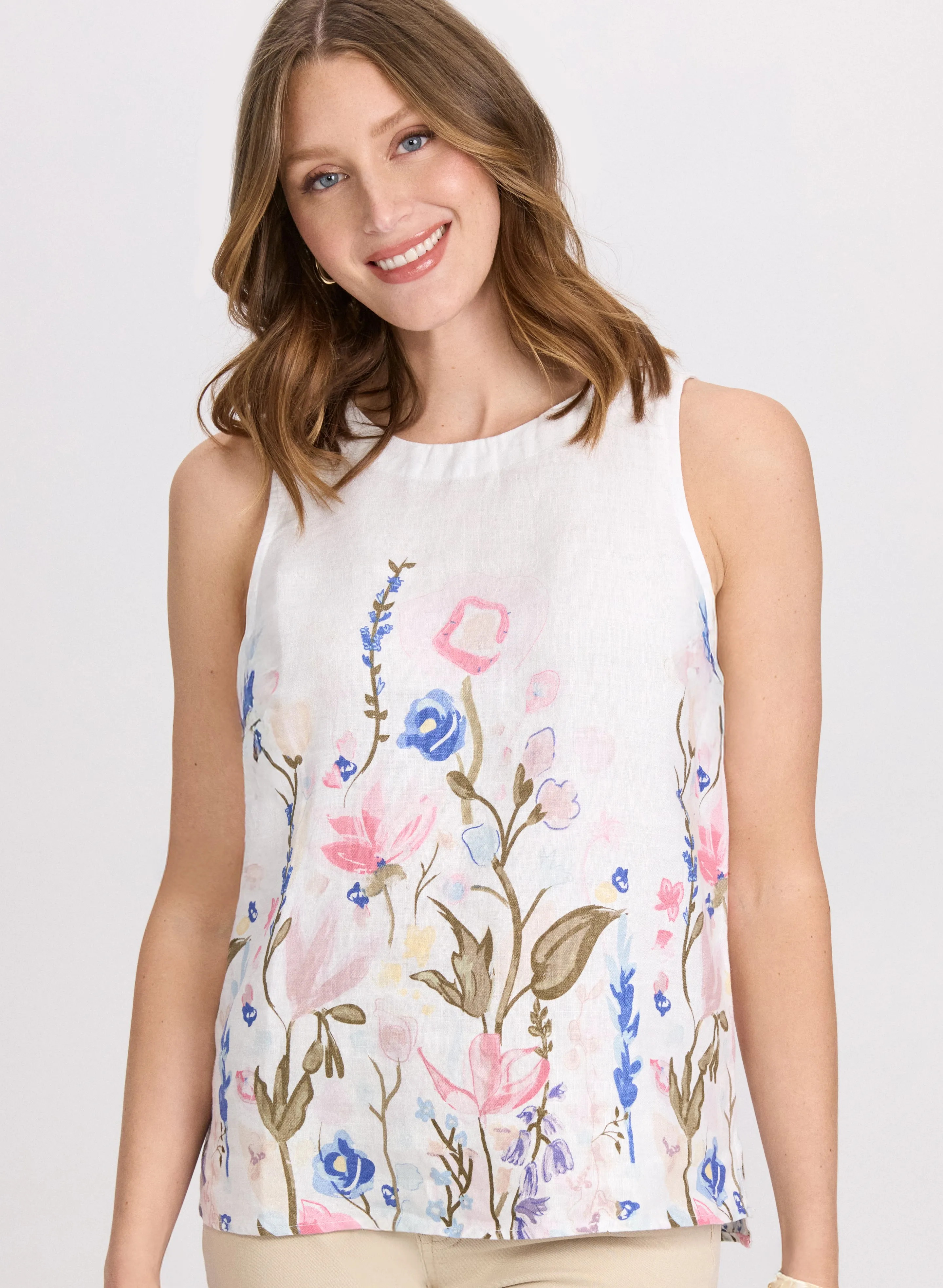 Laura Charlie B - Sleeveless Floral Linen Blouse Laura Charlie B - Sleeveless Floral Linen Blouse - Image 1